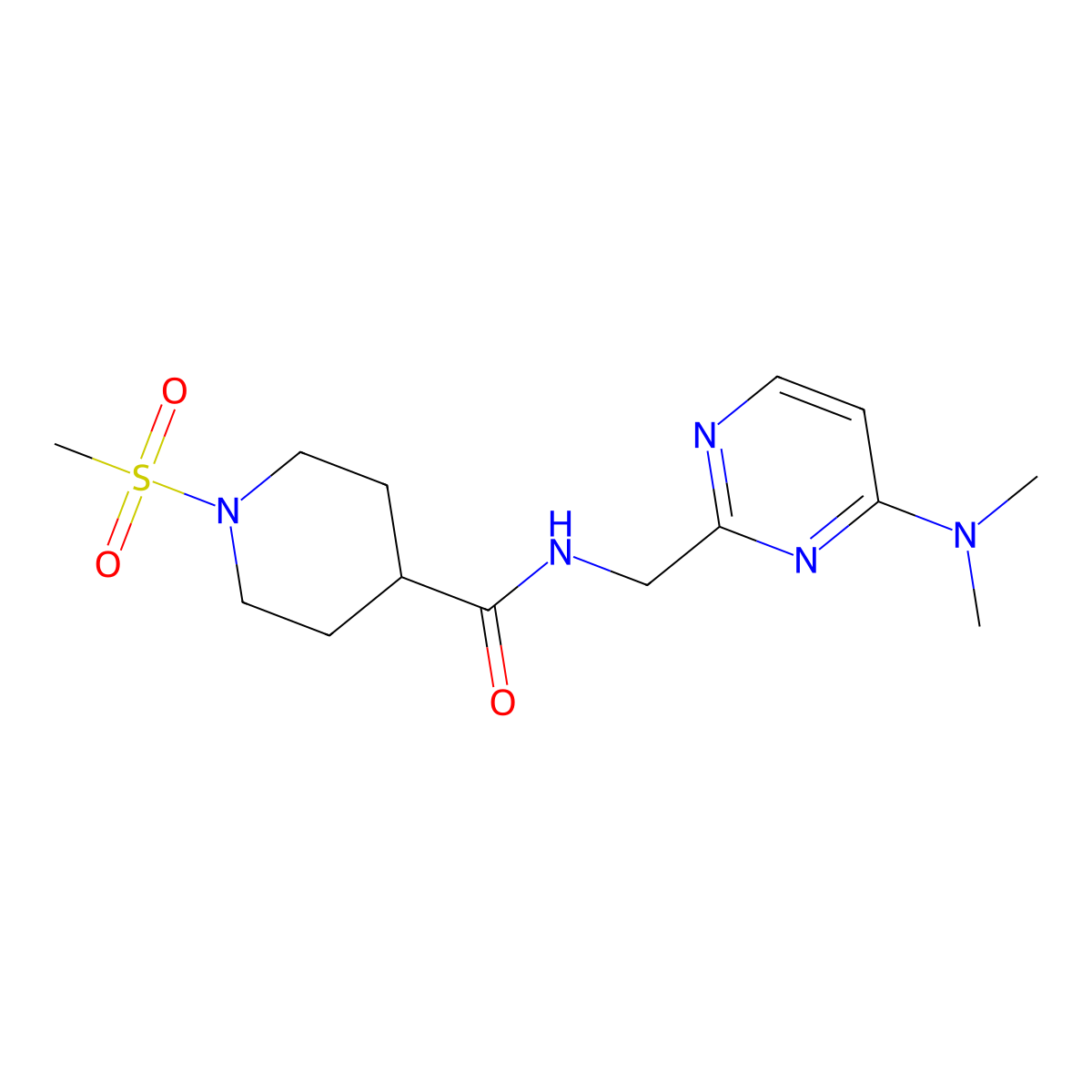 N-((4-(dimethylamino)pyrimidin-2-yl)methyl)-1-(methylsulfonyl)piperidine-4-carboxamide molecular structure, CAS 1798032-77-5