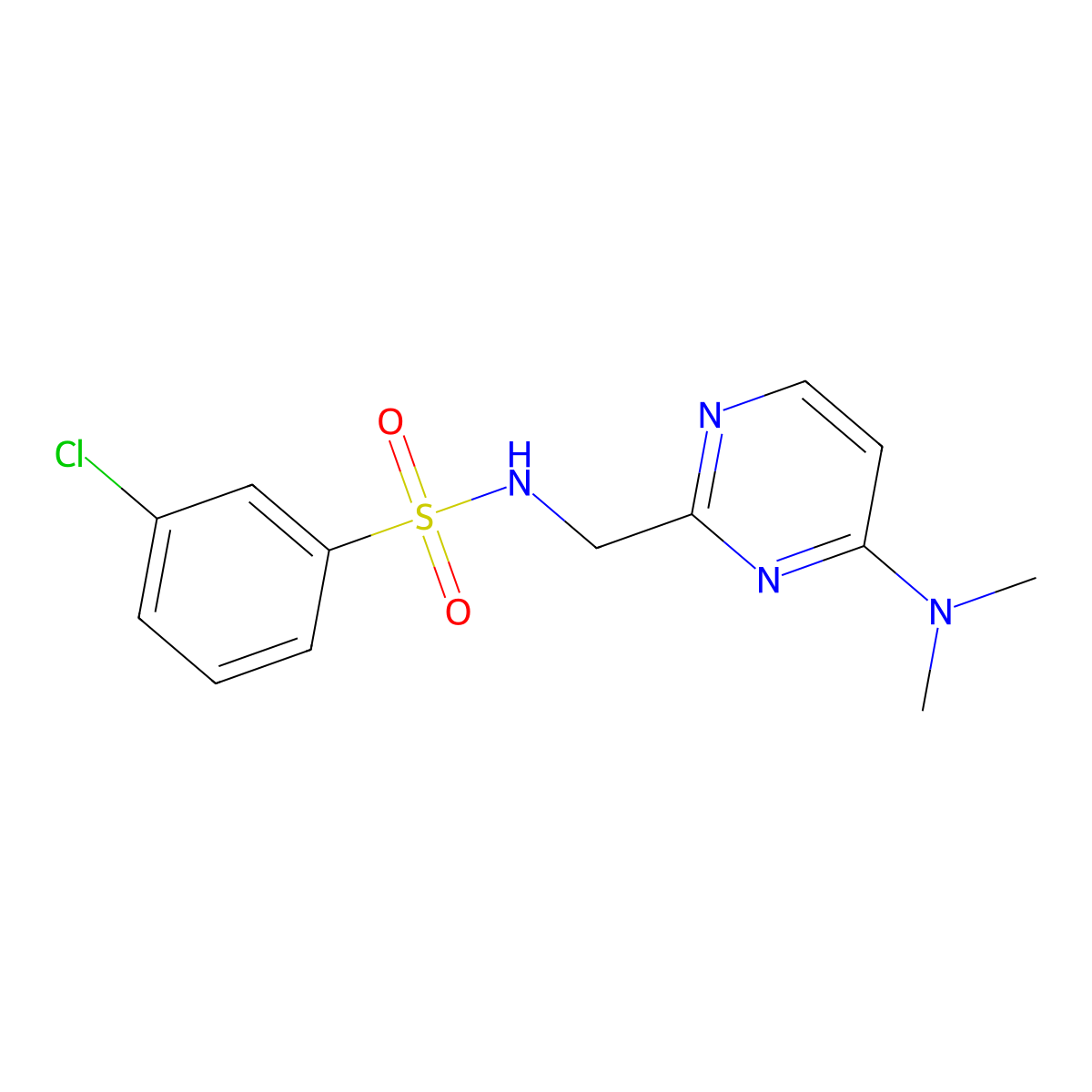 3-chloro-N-((4-(dimethylamino)pyrimidin-2-yl)methyl)benzenesulfonamide molecular structure, CAS 1798032-91-3