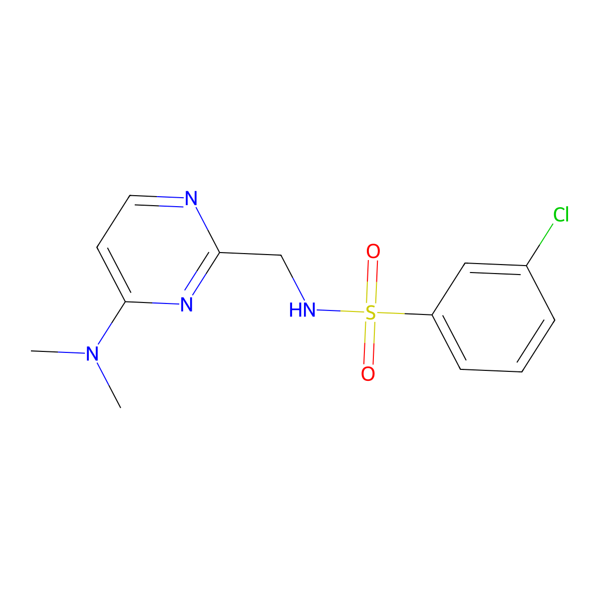 3-chloro-N-((4-(dimethylamino)pyrimidin-2-yl)methyl)benzenesulfonamide molecular structure, CAS 1798032-91-3