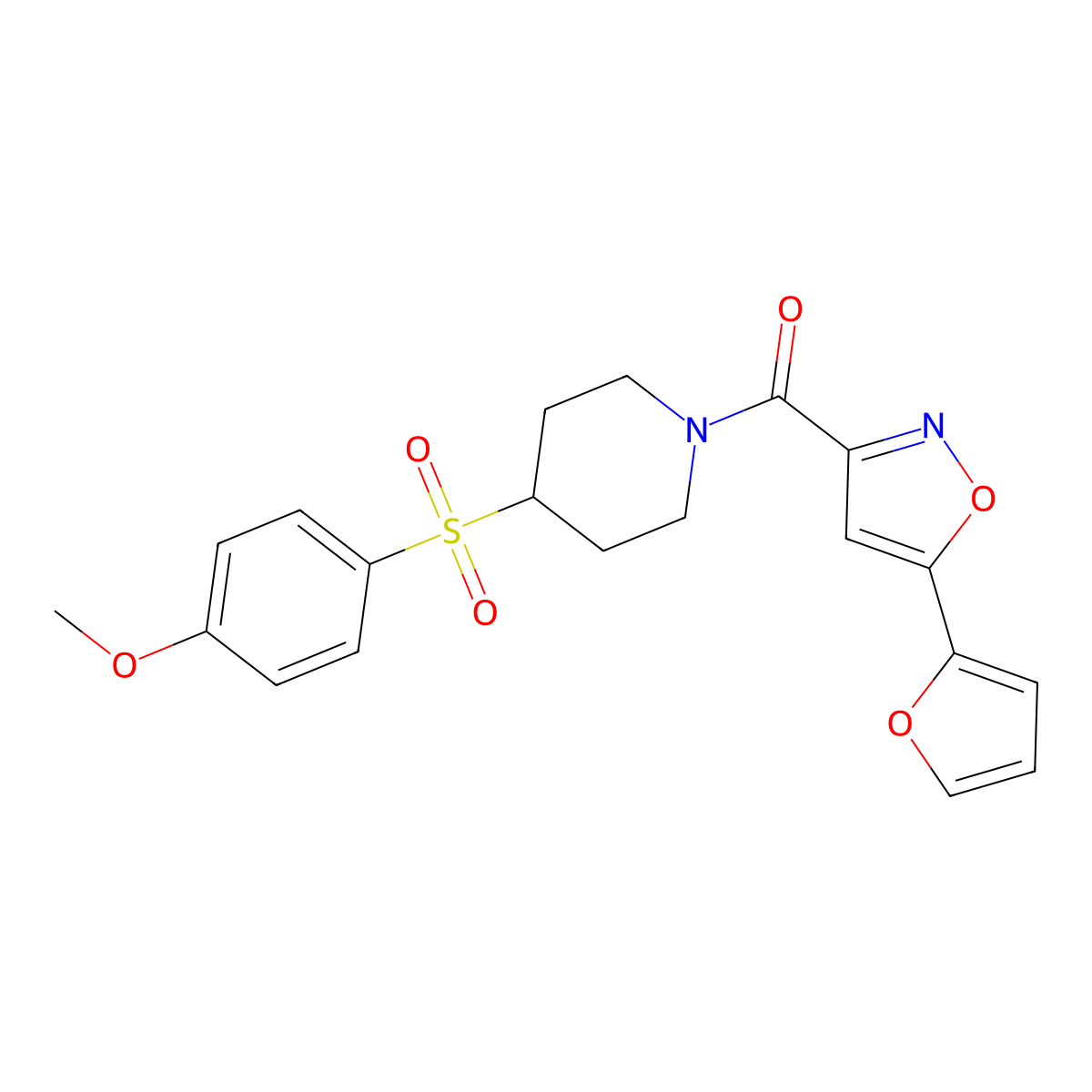 (5-(Furan-2-yl)isoxazol-3-yl)(4-((4-methoxyphenyl)sulfonyl)piperidin-1-yl)methanone molecular structure, CAS 1798033-67-6