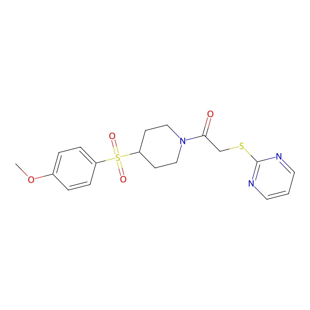 1-(4-((4-Methoxyphenyl)sulfonyl)piperidin-1-yl)-2-(pyrimidin-2-ylthio)ethanone molecular structure, CAS 1798033-74-5