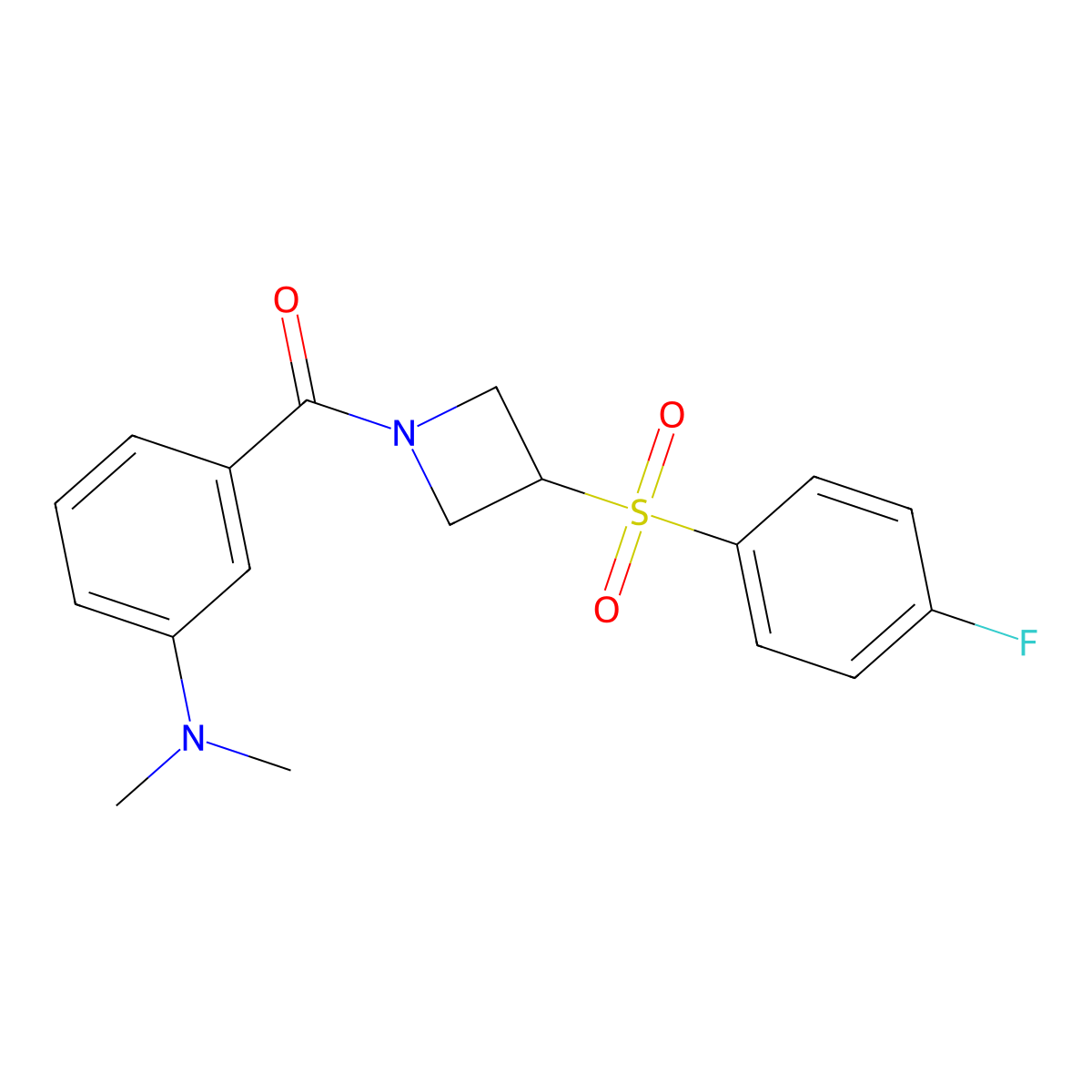 (3-(Dimethylamino)phenyl)(3-((4-fluorophenyl)sulfonyl)azetidin-1-yl)methanone molecular structure, CAS 1798033-99-4
