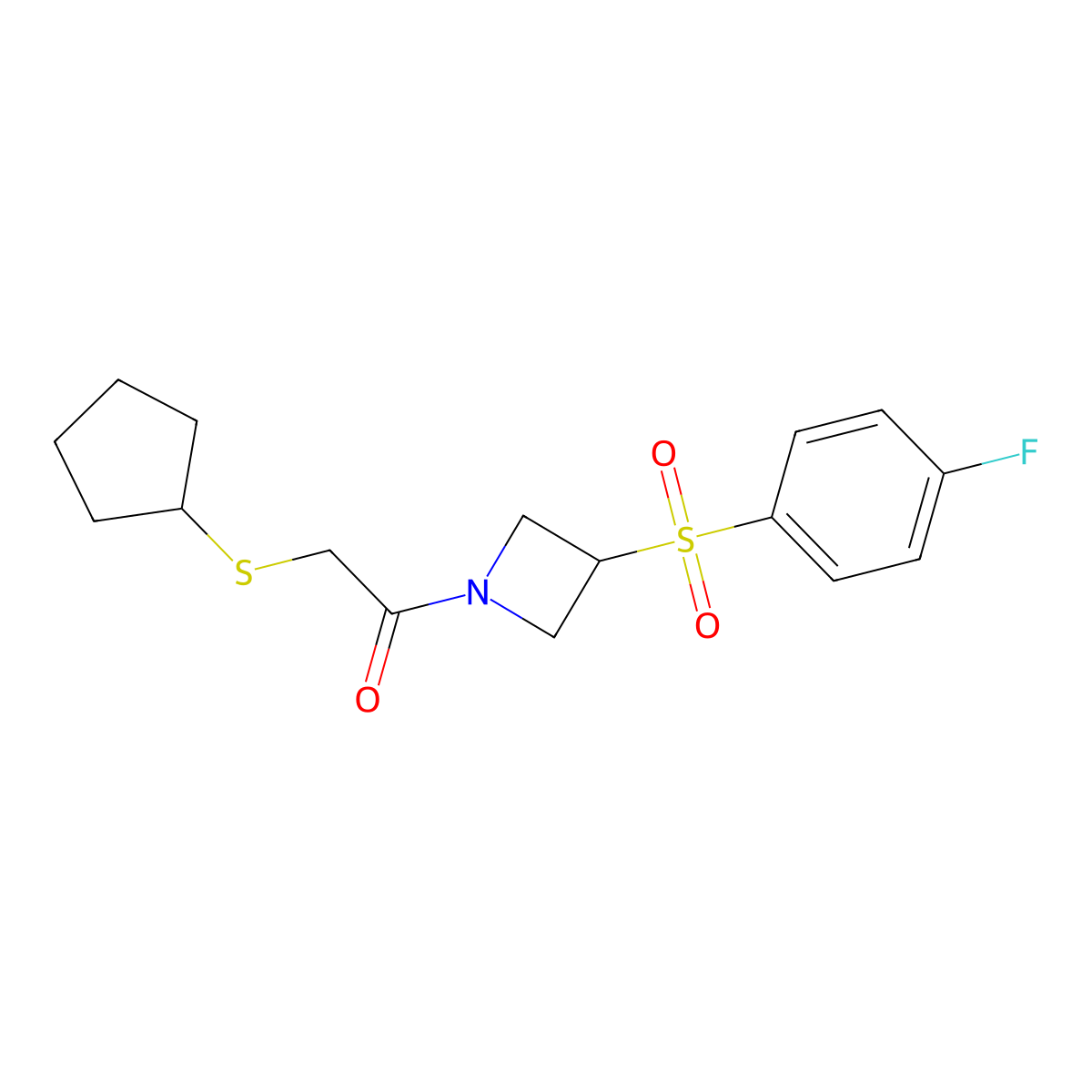 2-(Cyclopentylthio)-1-(3-((4-fluorophenyl)sulfonyl)azetidin-1-yl)ethanone molecular structure, CAS 1798034-27-1