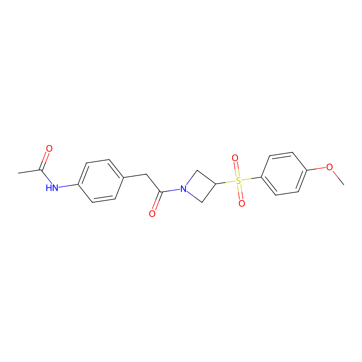 N-(4-(2-(3-((4-methoxyphenyl)sulfonyl)azetidin-1-yl)-2-oxoethyl)phenyl)acetamide molecular structure, CAS 1798034-41-9