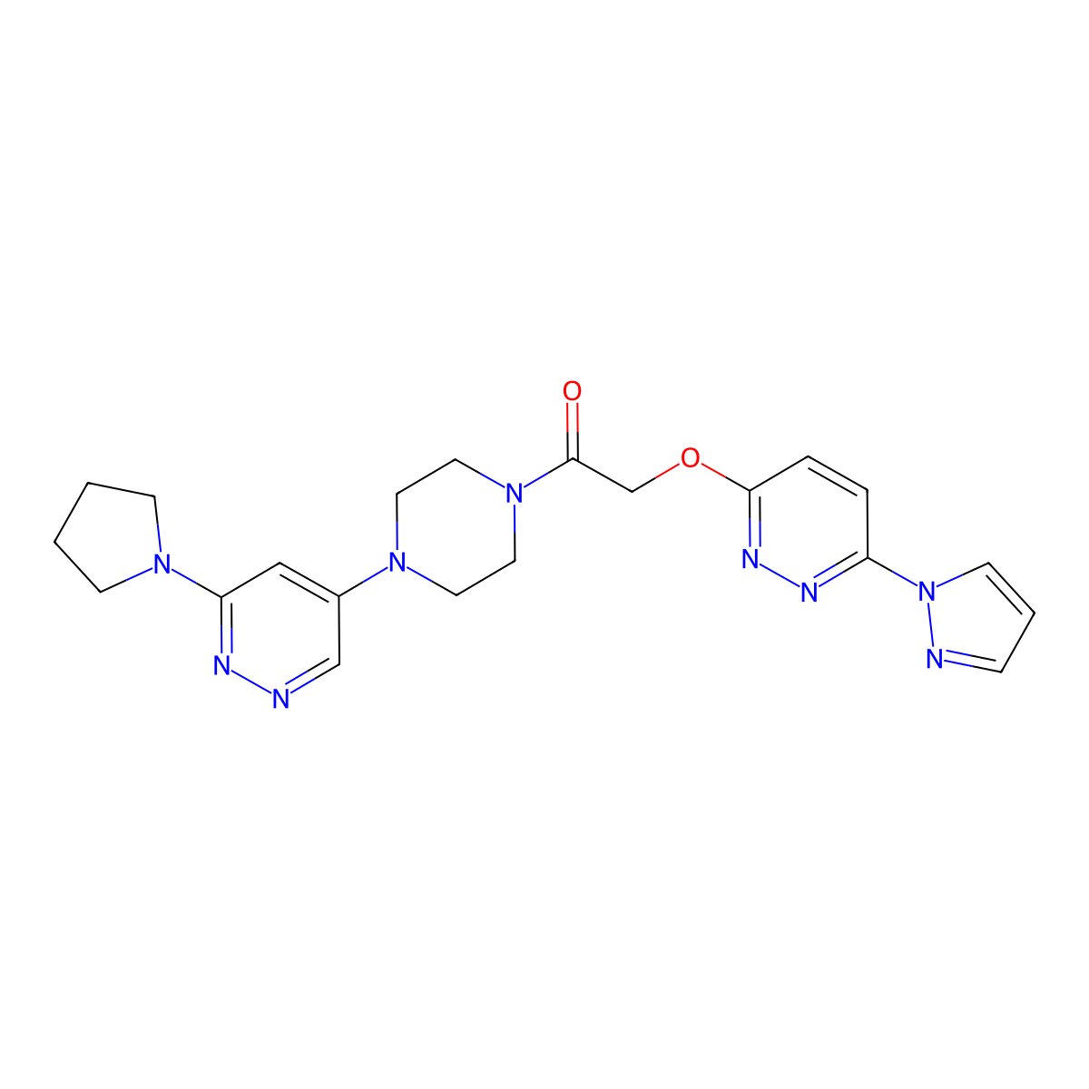 2-((6-(1H-pyrazol-1-yl)pyridazin-3-yl)oxy)-1-(4-(6-(pyrrolidin-1-yl)pyridazin-4-yl)piperazin-1-yl)ethanone molecular structure, CAS 1798034-57-7