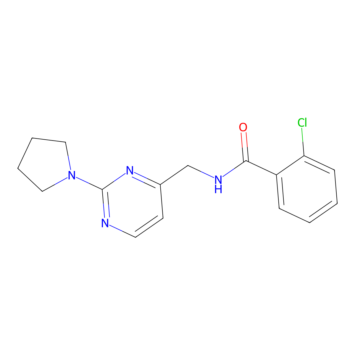 2-chloro-N-{[2-(pyrrolidin-1-yl)pyrimidin-4-yl]methyl}benzamide molecular structure, CAS 1798034-64-6