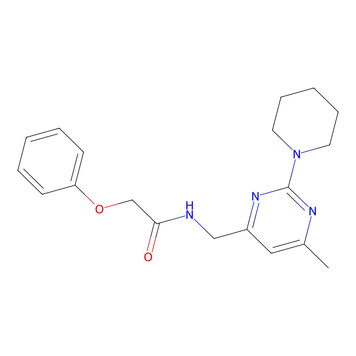 N-((6-methyl-2-(piperidin-1-yl)pyrimidin-4-yl)methyl)-2-phenoxyacetamide molecular structure, CAS 1798034-75-9