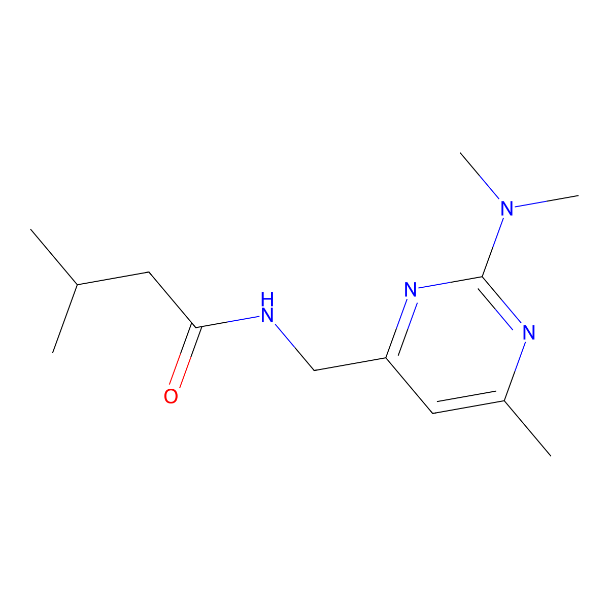 N-{[2-(dimethylamino)-6-methylpyrimidin-4-yl]methyl}-3-methylbutanamide molecular structure, CAS 1798035-23-0