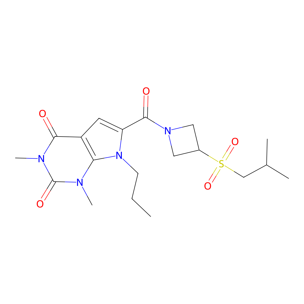 6-(3-(isobutylsulfonyl)azetidine-1-carbonyl)-1,3-dimethyl-7-propyl-1H-pyrrolo[2,3-d]pyrimidine-2,4(3H,7H)-dione molecular structure, CAS 1798035-26-3