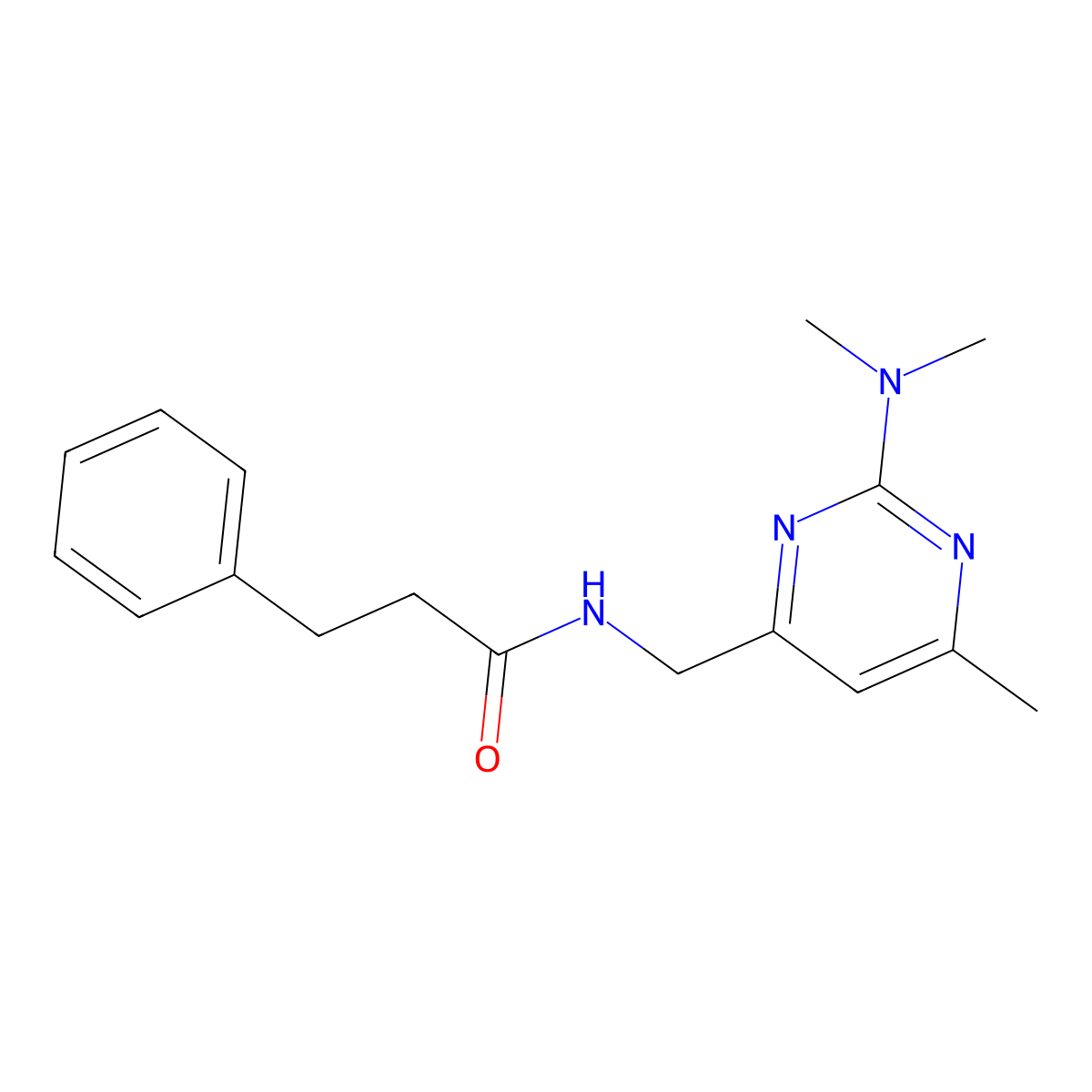 N-((2-(dimethylamino)-6-methylpyrimidin-4-yl)methyl)-3-phenylpropanamide molecular structure, CAS 1798035-36-5