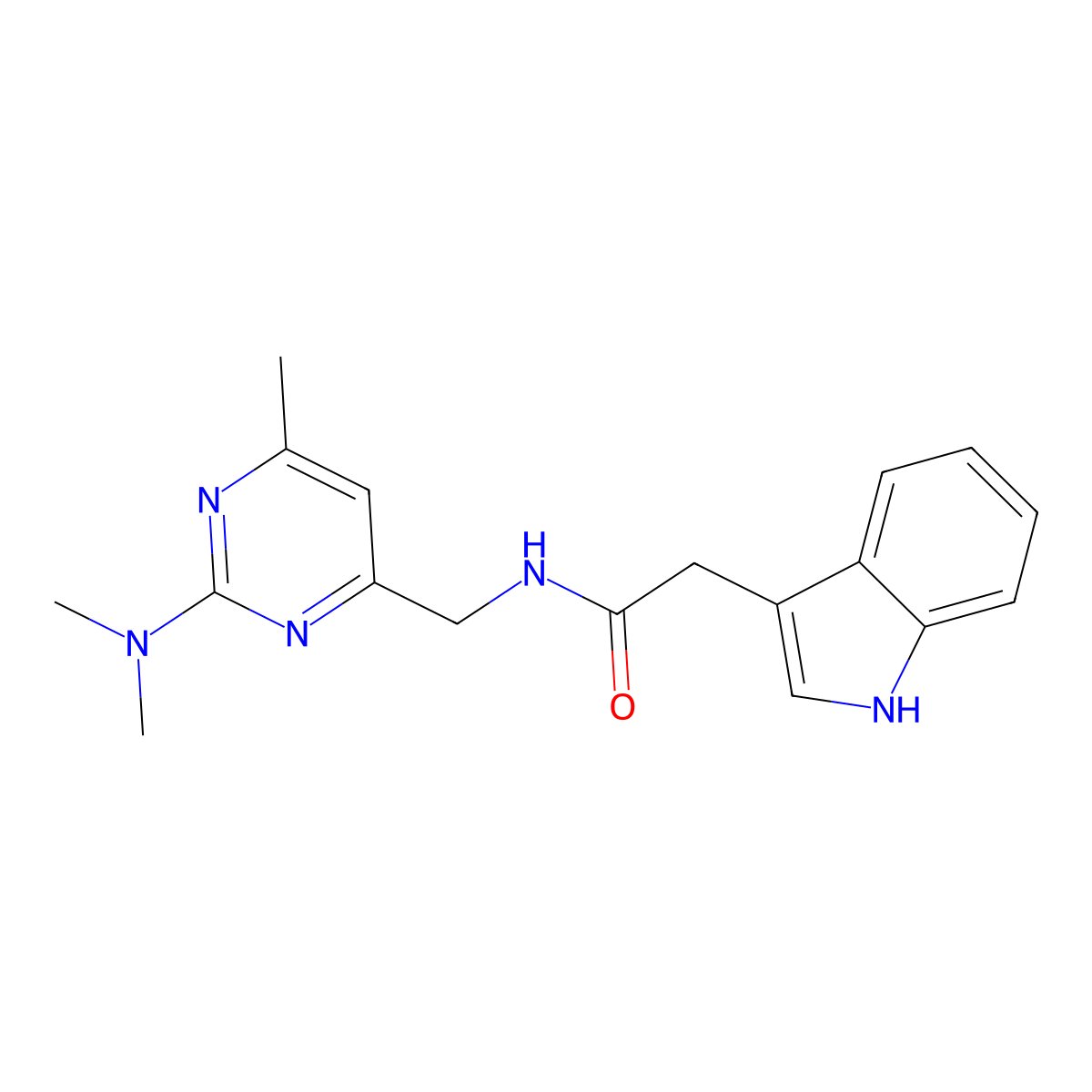 N-{[2-(dimethylamino)-6-methylpyrimidin-4-yl]methyl}-2-(1H-indol-3-yl)acetamide molecular structure, CAS 1798035-40-1