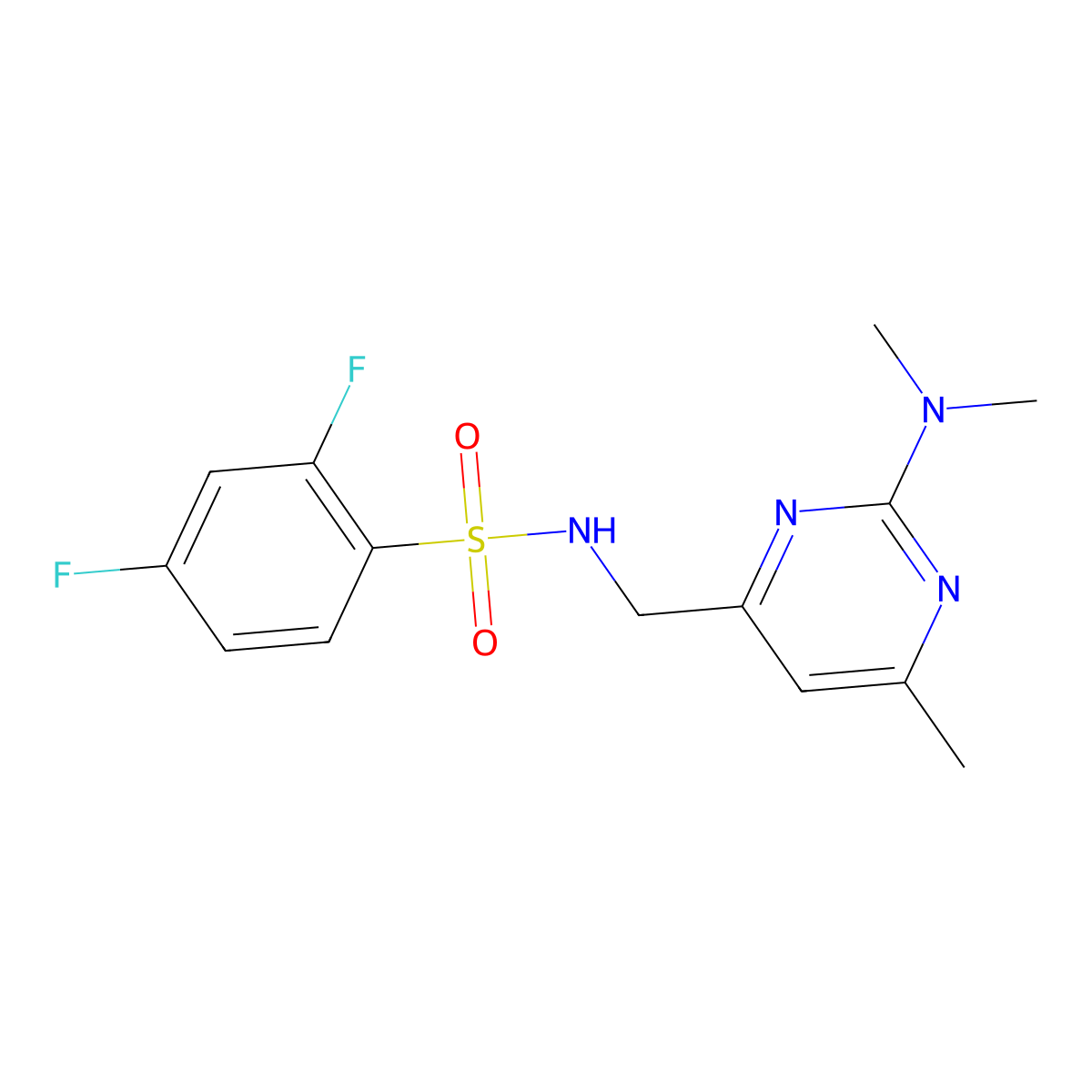 N-((2-(dimethylamino)-6-methylpyrimidin-4-yl)methyl)-2,4-difluorobenzenesulfonamide molecular structure, CAS 1798035-65-0