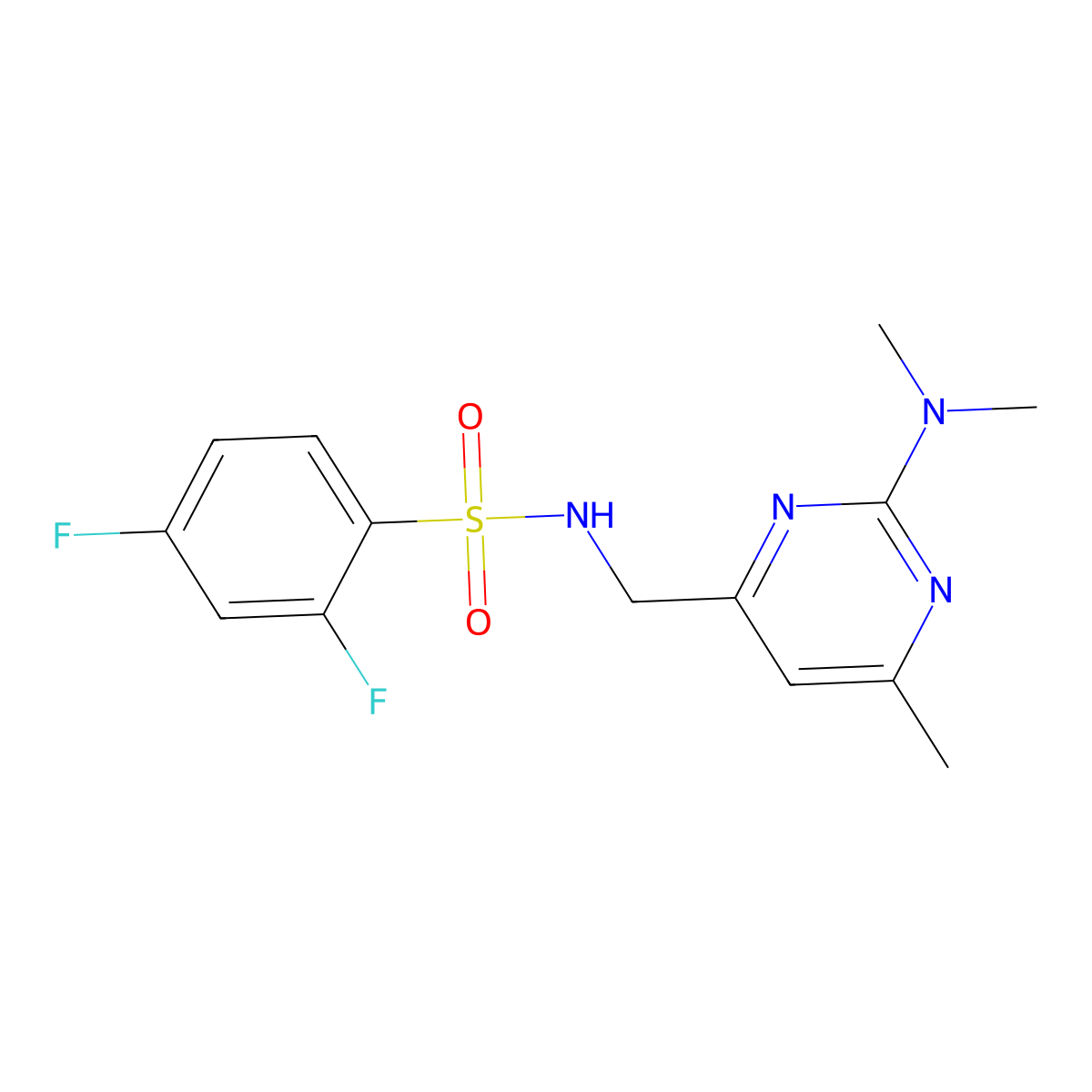 N-((2-(dimethylamino)-6-methylpyrimidin-4-yl)methyl)-2,4-difluorobenzenesulfonamide molecular structure, CAS 1798035-65-0