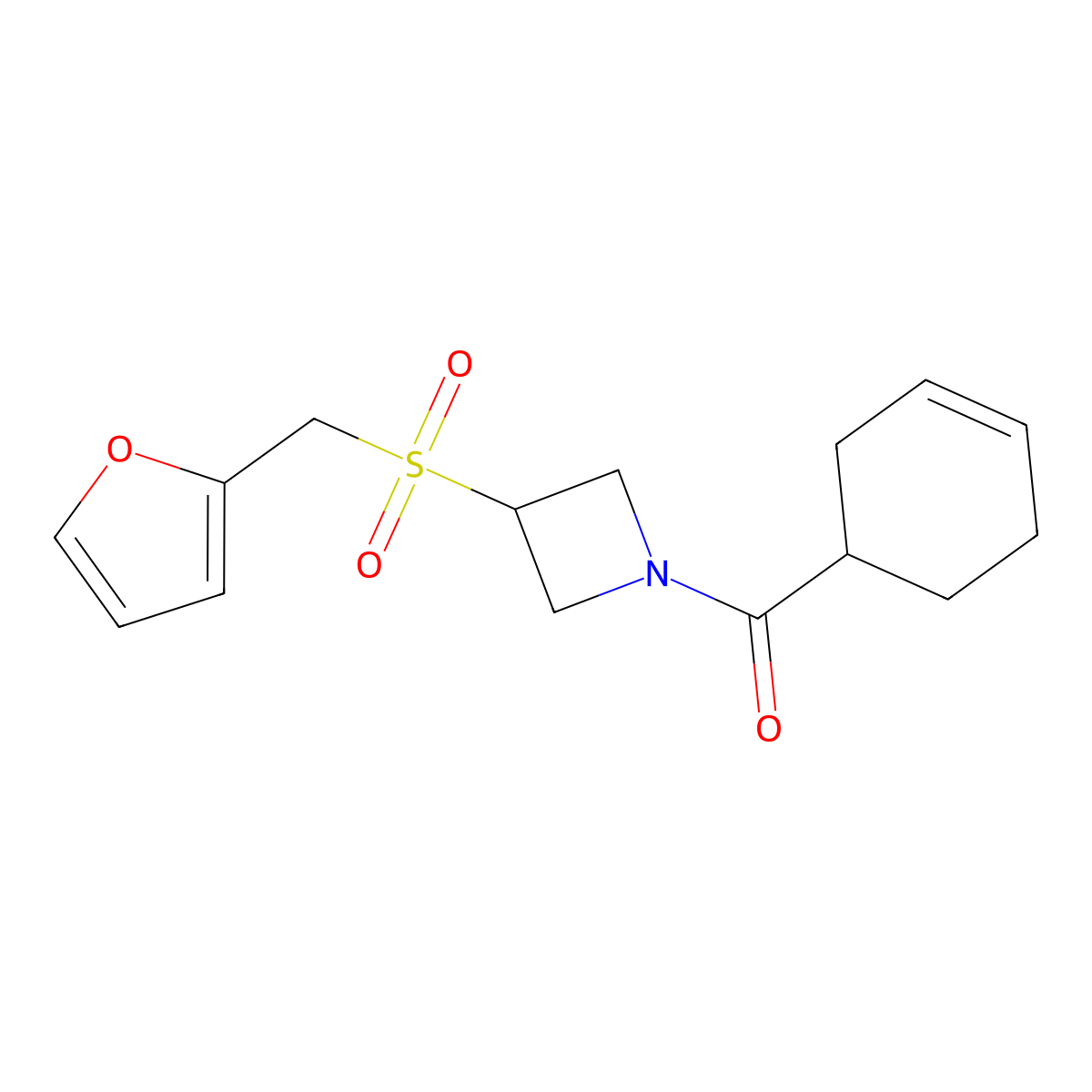 Cyclohex-3-en-1-yl(3-((furan-2-ylmethyl)sulfonyl)azetidin-1-yl)methanone molecular structure, CAS 1798036-10-8