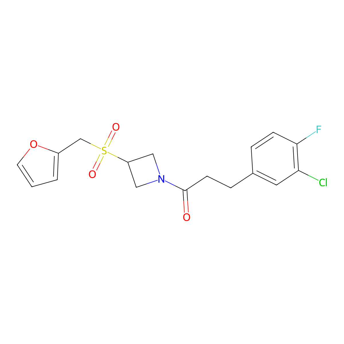 3-(3-Chloro-4-fluorophenyl)-1-(3-((furan-2-ylmethyl)sulfonyl)azetidin-1-yl)propan-1-one molecular structure, CAS 1798036-31-3