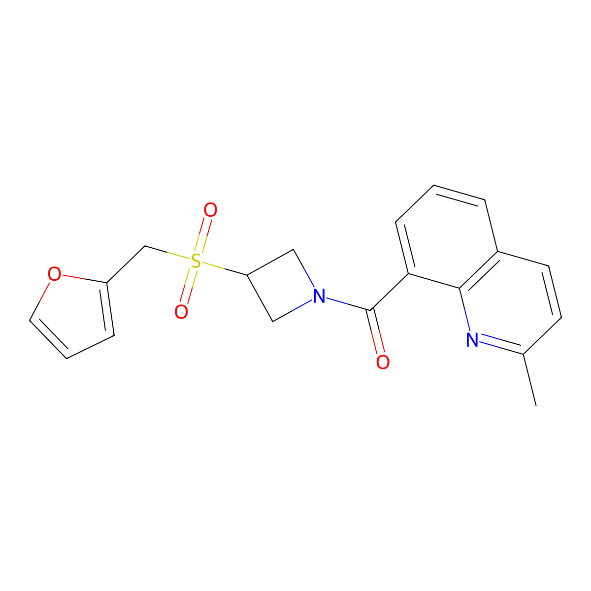 (3-((Furan-2-ylmethyl)sulfonyl)azetidin-1-yl)(2-methylquinolin-8-yl)methanone molecular structure, CAS 1798036-44-8