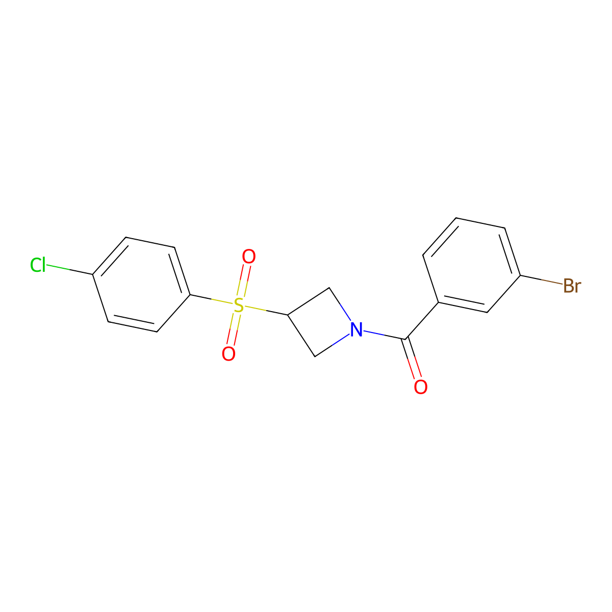 (3-Bromophenyl)(3-((4-chlorophenyl)sulfonyl)azetidin-1-yl)methanone molecular structure, CAS 1798036-56-2