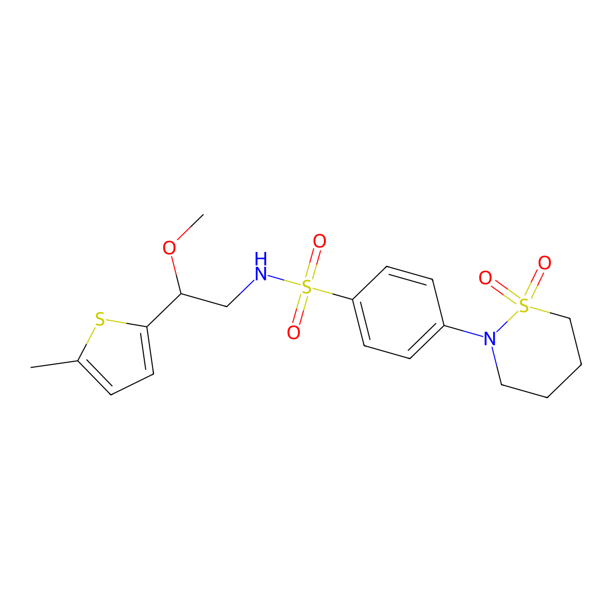 4-(1,1-dioxido-1,2-thiazinan-2-yl)-N-(2-methoxy-2-(5-methylthiophen-2-yl)ethyl)benzenesulfonamide molecular structure, CAS 1798037-72-5