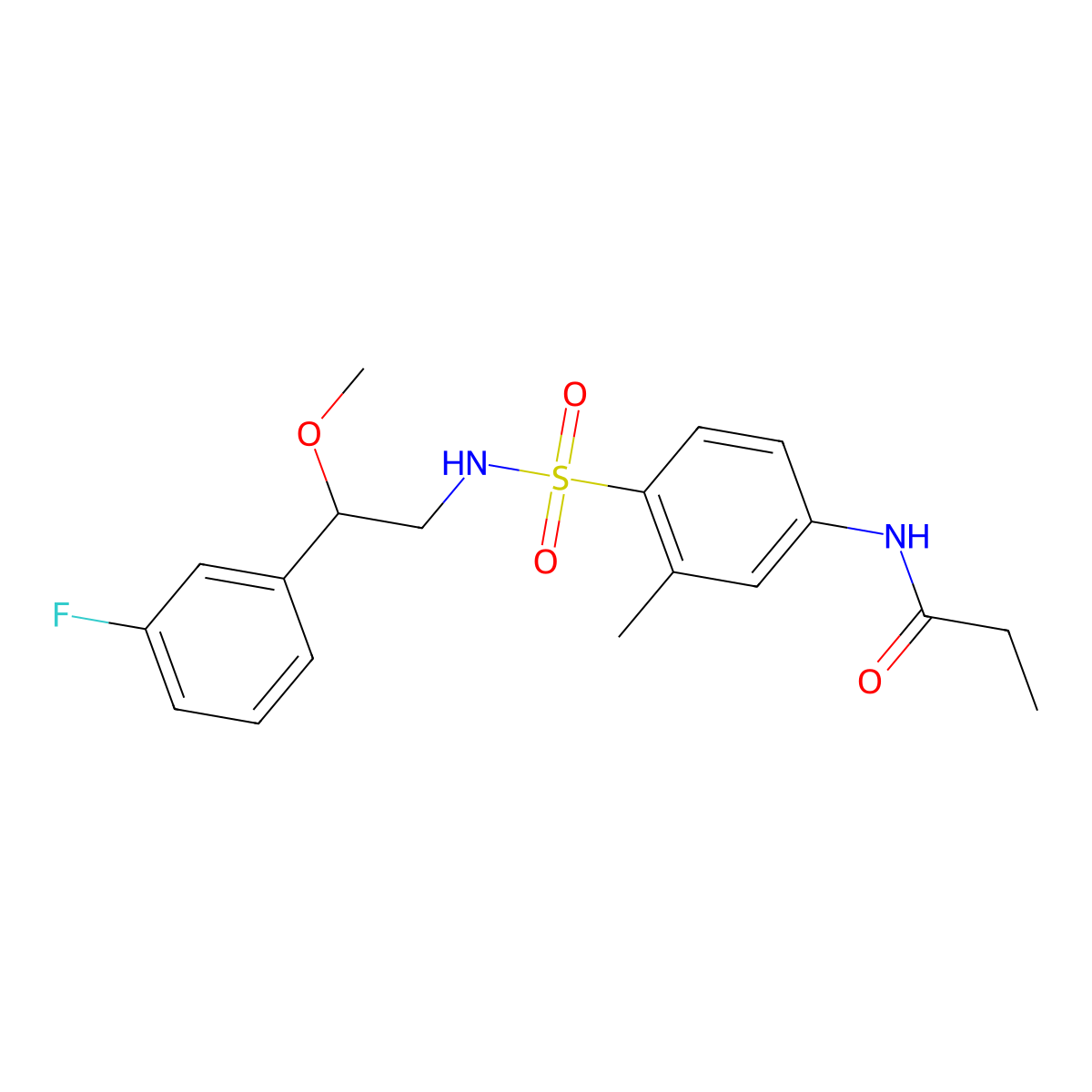 N-(4-(N-(2-(3-fluorophenyl)-2-methoxyethyl)sulfamoyl)-3-methylphenyl)propionamide molecular structure, CAS 1798038-06-8