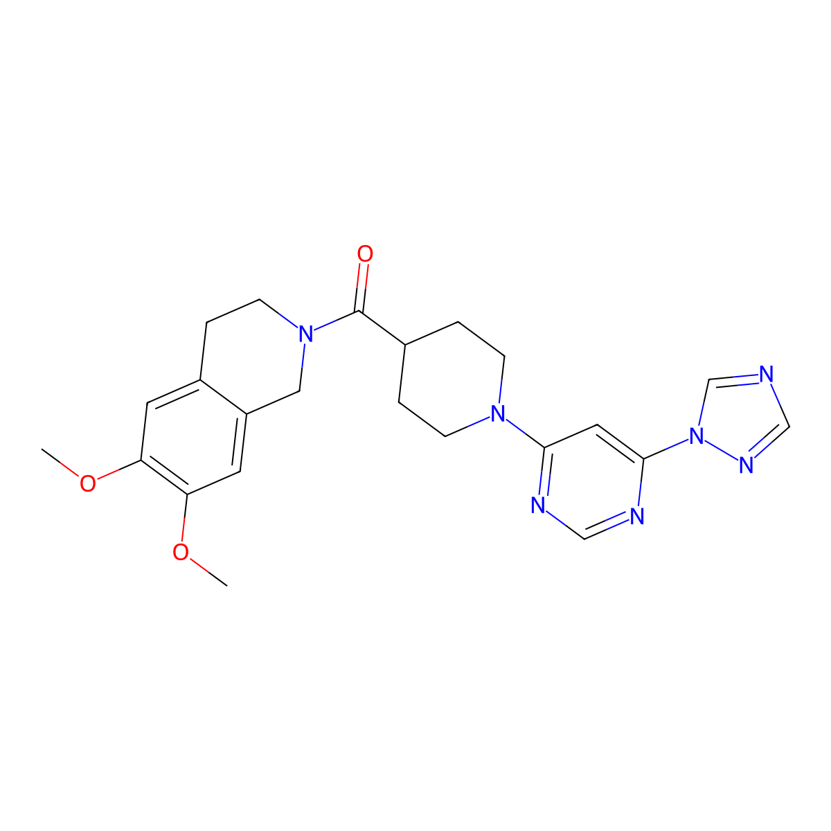 (1-(6-(1H-1,2,4-triazol-1-yl)pyrimidin-4-yl)piperidin-4-yl)(6,7-dimethoxy-3,4-dihydroisoquinolin-2(1H)-yl)methanone molecular structure, CAS 1798039-90-3