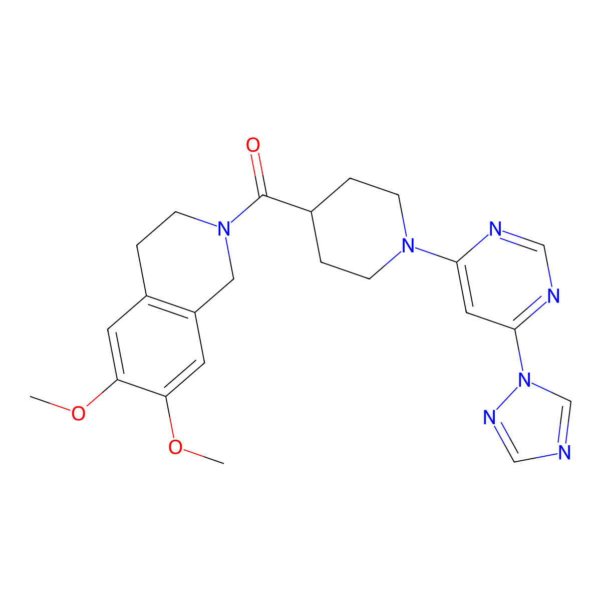 (1-(6-(1H-1,2,4-triazol-1-yl)pyrimidin-4-yl)piperidin-4-yl)(6,7-dimethoxy-3,4-dihydroisoquinolin-2(1H)-yl)methanone molecular structure, CAS 1798039-90-3