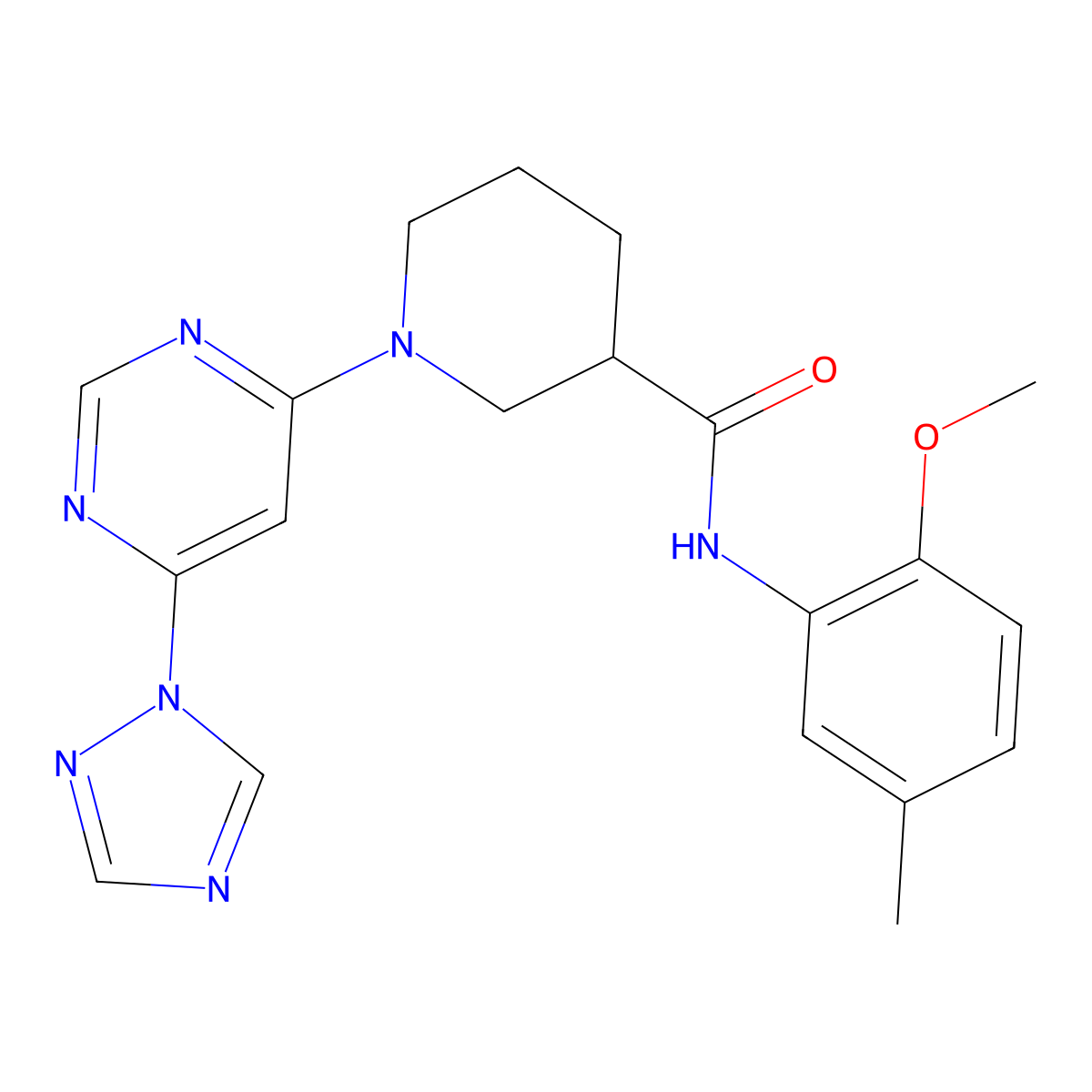 1-(6-(1H-1,2,4-triazol-1-yl)pyrimidin-4-yl)-N-(2-methoxy-5-methylphenyl)piperidine-3-carboxamide molecular structure, CAS 1798039-99-2