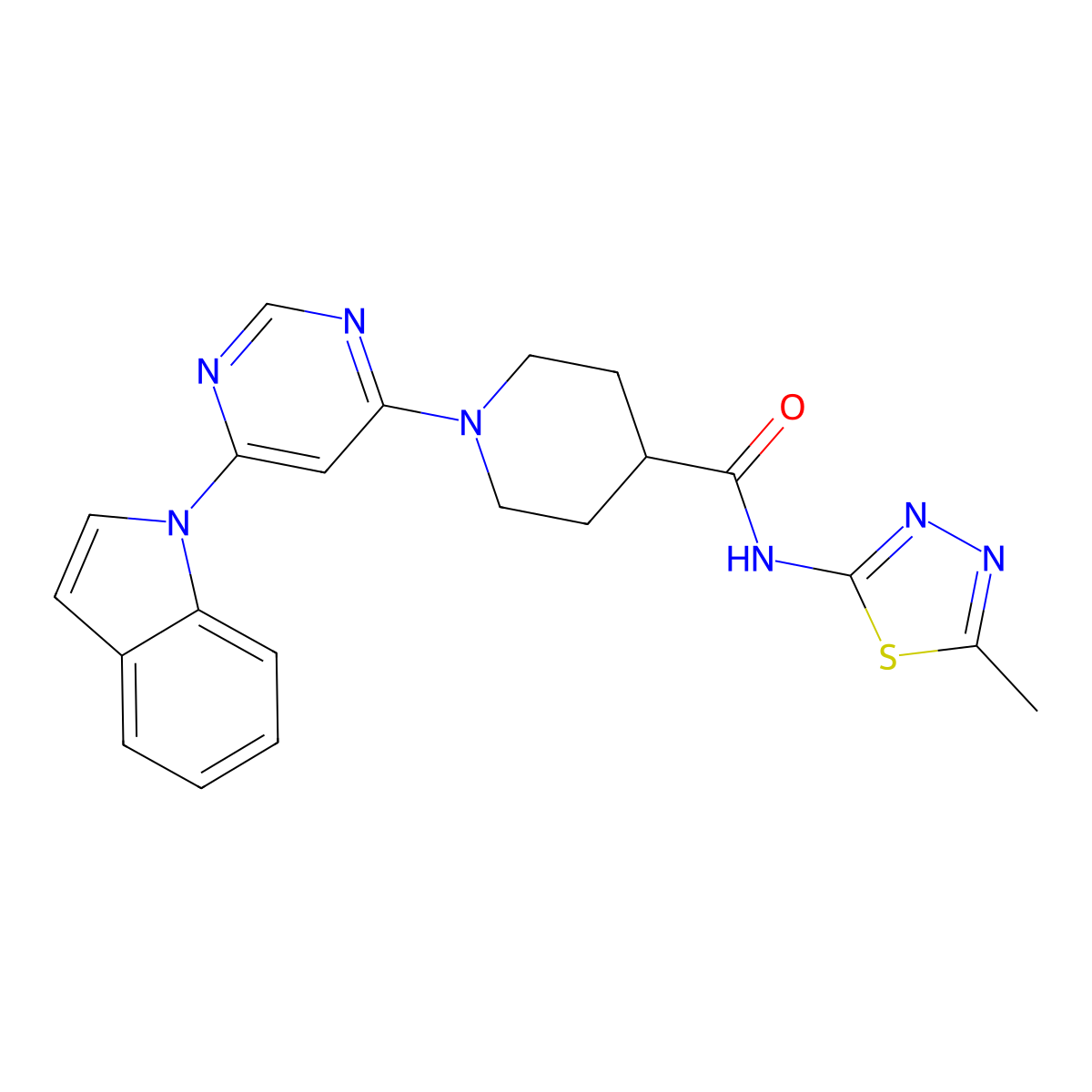 1-(6-(1H-indol-1-yl)pyrimidin-4-yl)-N-(5-methyl-1,3,4-thiadiazol-2-yl)piperidine-4-carboxamide molecular structure, CAS 1798040-02-4