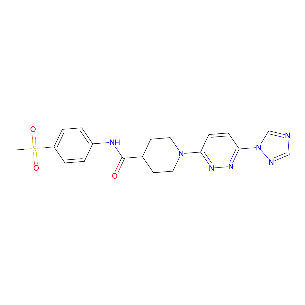 1-(6-(1H-1,2,4-triazol-1-yl)pyridazin-3-yl)-N-(4-(methylsulfonyl)phenyl)piperidine-4-carboxamide molecular structure, CAS 1798040-28-4