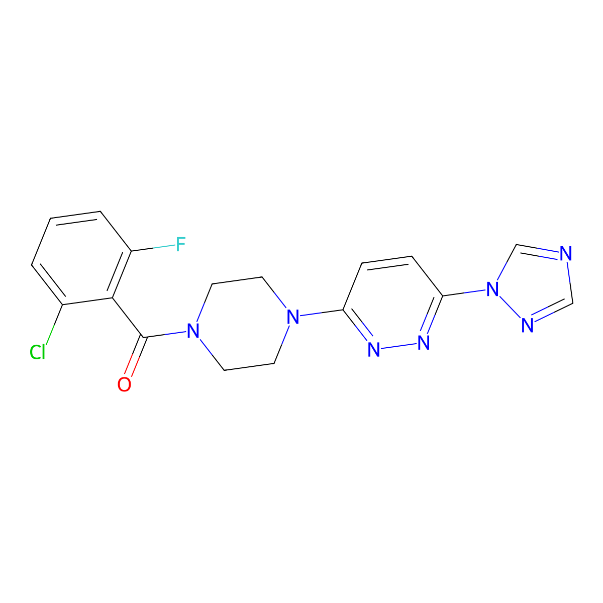 (4-(6-(1H-1,2,4-triazol-1-yl)pyridazin-3-yl)piperazin-1-yl)(2-chloro-6-fluorophenyl)methanone molecular structure, CAS 1798040-75-1