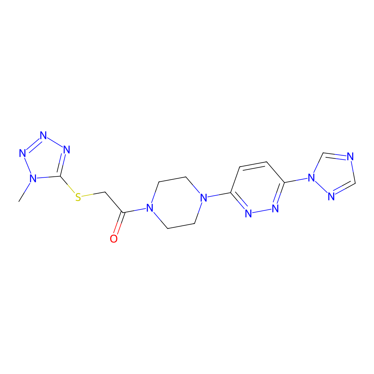 1-(4-(6-(1H-1,2,4-triazol-1-yl)pyridazin-3-yl)piperazin-1-yl)-2-((1-methyl-1H-tetrazol-5-yl)thio)ethanone molecular structure, CAS 1798040-85-3