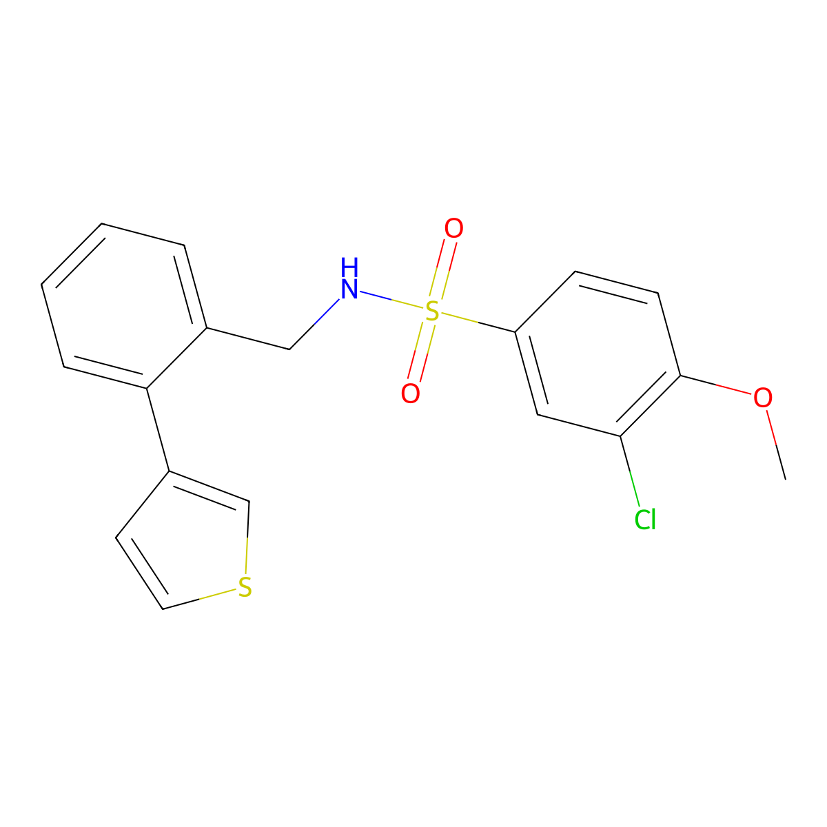 3-chloro-4-methoxy-N-(2-(thiophen-3-yl)benzyl)benzenesulfonamide molecular structure, CAS 1798040-86-4