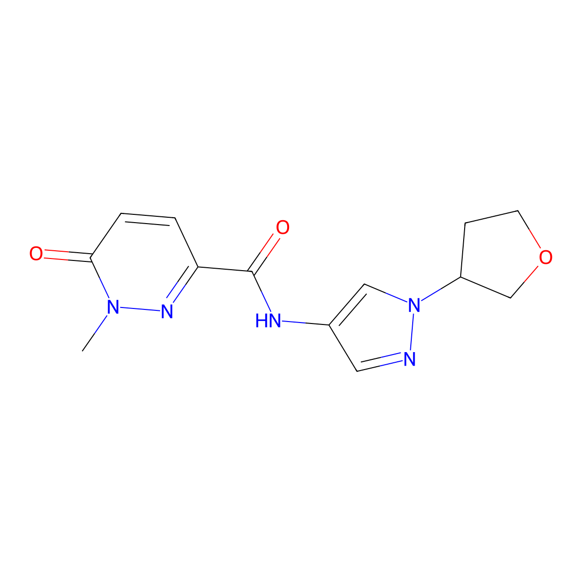 1-methyl-6-oxo-N-(1-(tetrahydrofuran-3-yl)-1H-pyrazol-4-yl)-1,6-dihydropyridazine-3-carboxamide molecular structure, CAS 1798040-95-5