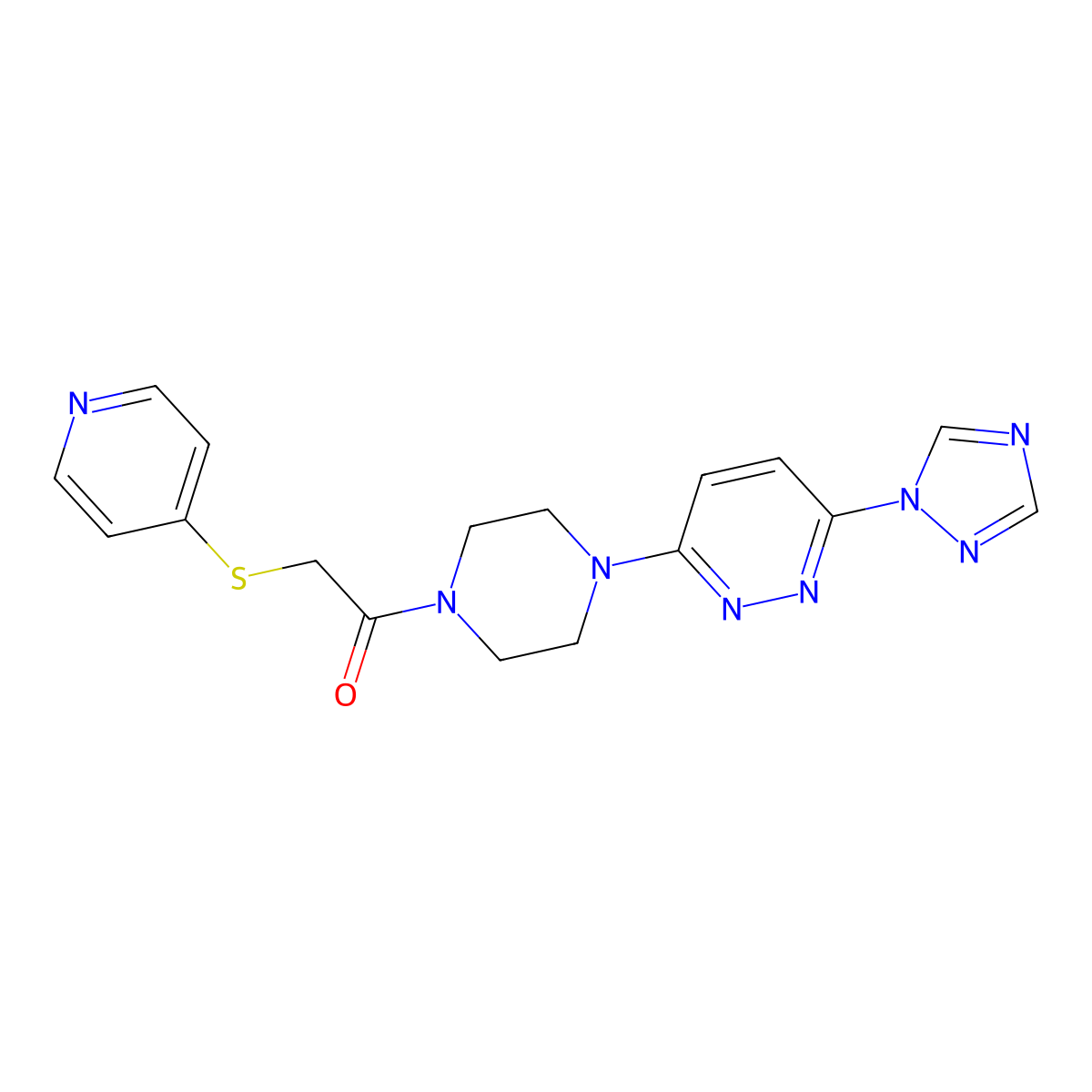 1-(4-(6-(1H-1,2,4-triazol-1-yl)pyridazin-3-yl)piperazin-1-yl)-2-(pyridin-4-ylthio)ethanone molecular structure, CAS 1798041-01-6