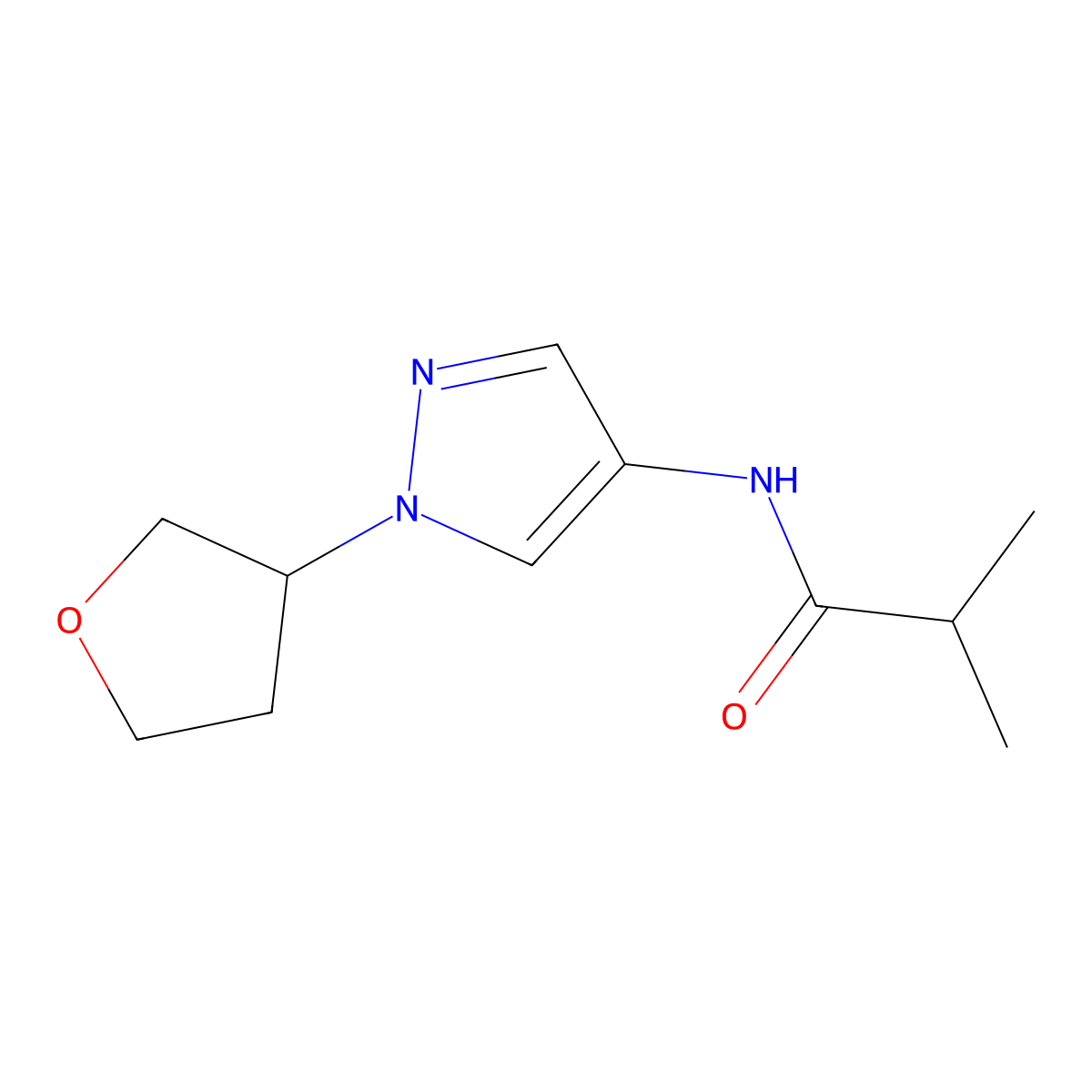 N-(1-(tetrahydrofuran-3-yl)-1H-pyrazol-4-yl)isobutyramide molecular structure, CAS 1798041-26-5
