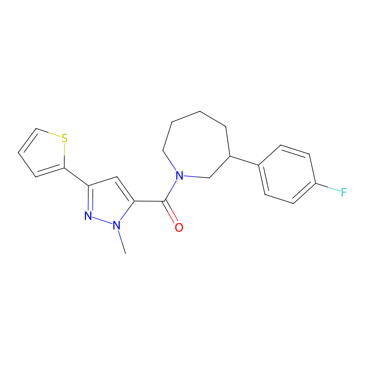 (3-(4-fluorophenyl)azepan-1-yl)(1-methyl-3-(thiophen-2-yl)-1H-pyrazol-5-yl)methanone molecular structure, CAS 1798041-31-2
