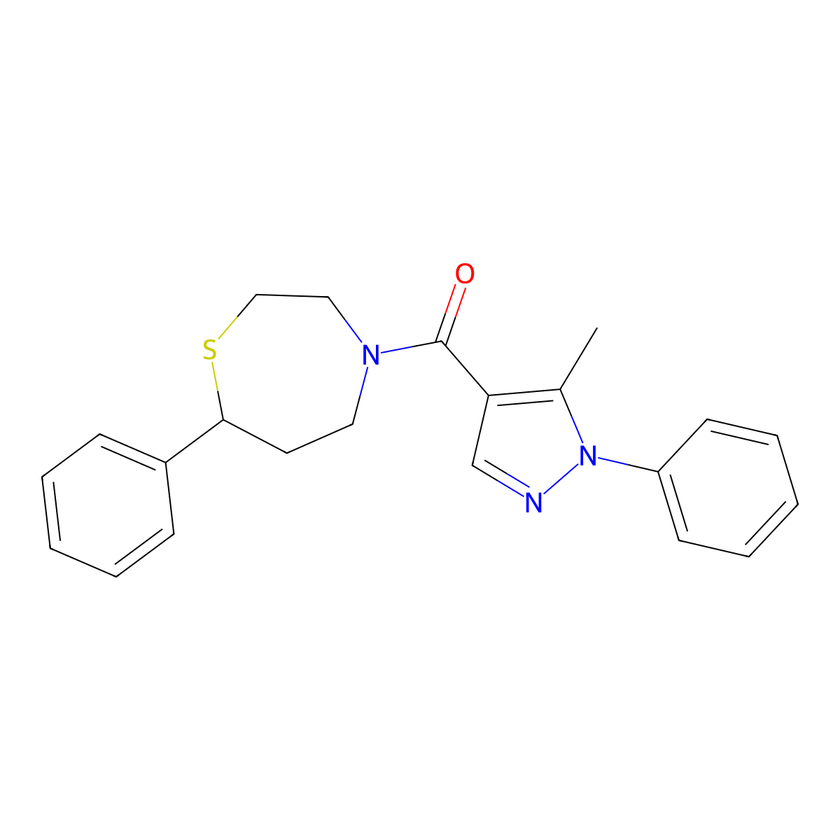 (5-methyl-1-phenyl-1H-pyrazol-4-yl)(7-phenyl-1,4-thiazepan-4-yl)methanone molecular structure, CAS 1798041-56-1