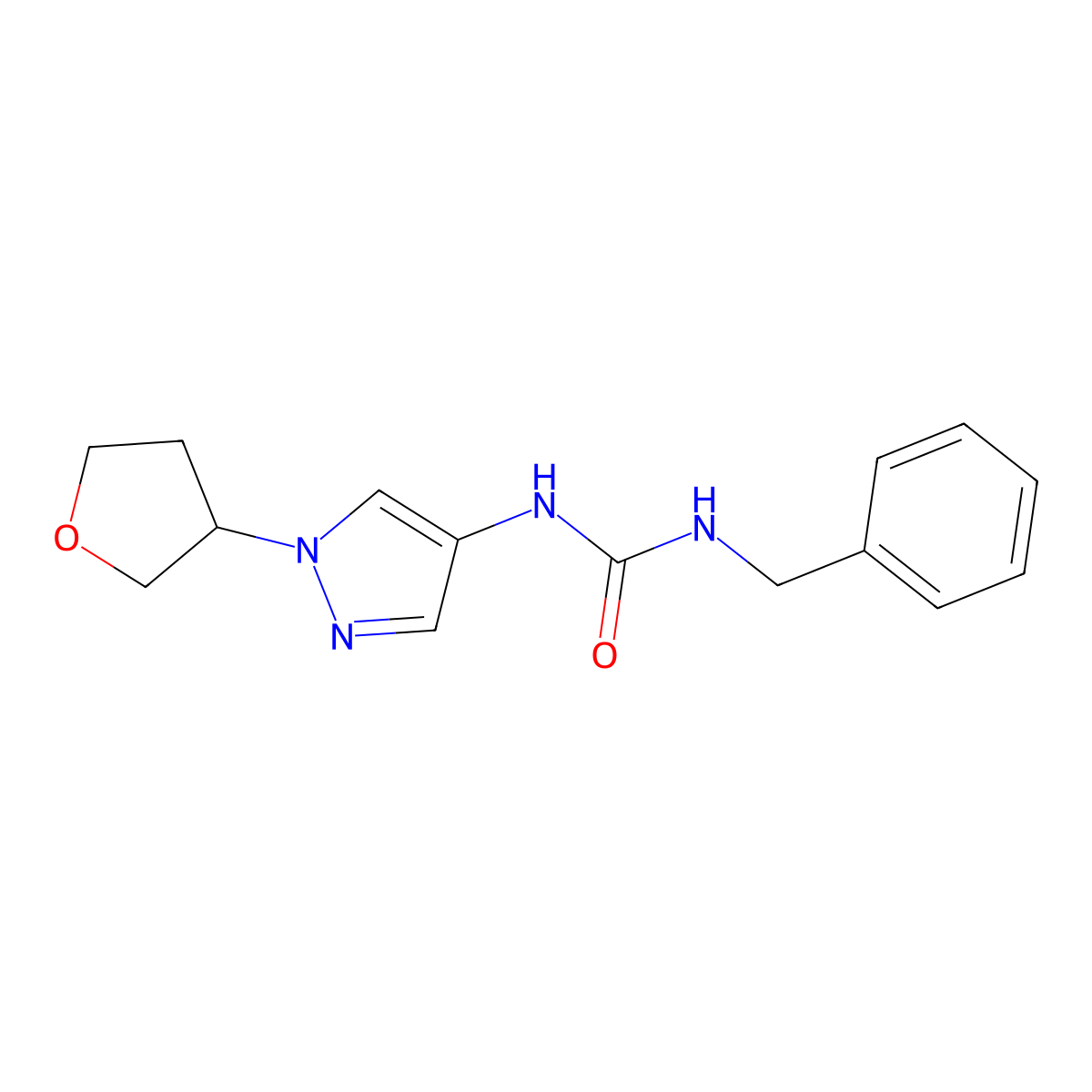 1-benzyl-3-(1-(tetrahydrofuran-3-yl)-1H-pyrazol-4-yl)urea molecular structure, CAS 1798041-67-4