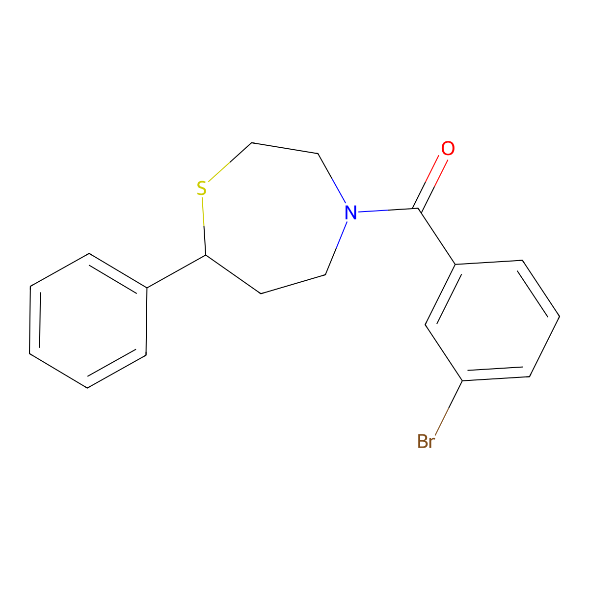 (3-Bromophenyl)(7-phenyl-1,4-thiazepan-4-yl)methanone molecular structure, CAS 1798041-73-2