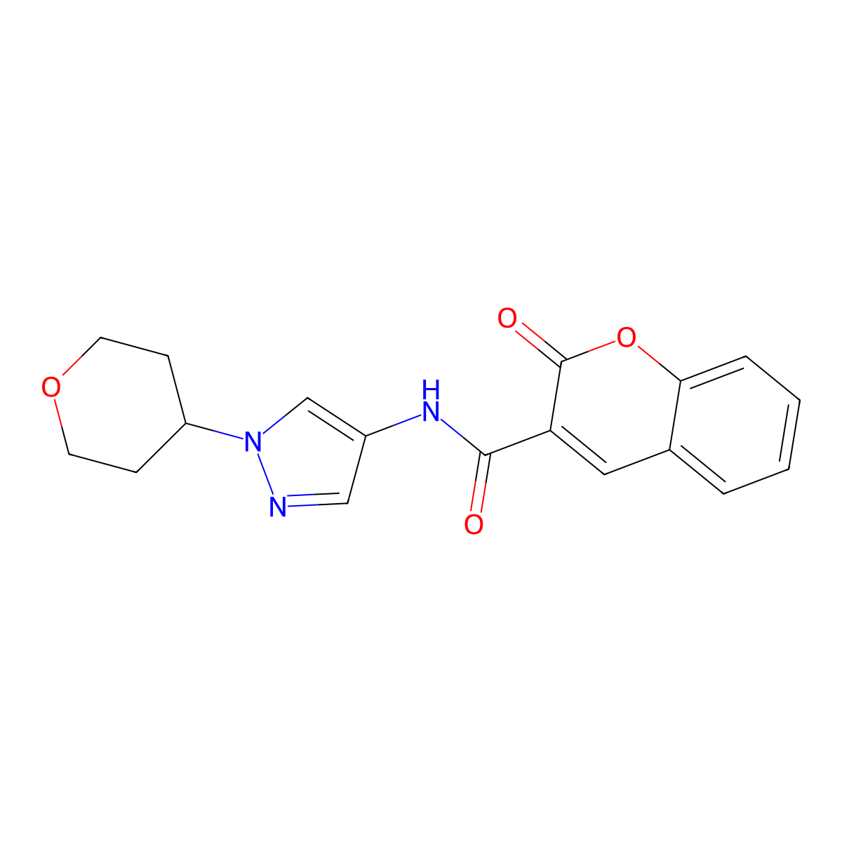 2-oxo-N-(1-(tetrahydro-2H-pyran-4-yl)-1H-pyrazol-4-yl)-2H-chromene-3-carboxamide molecular structure, CAS 1798042-02-0