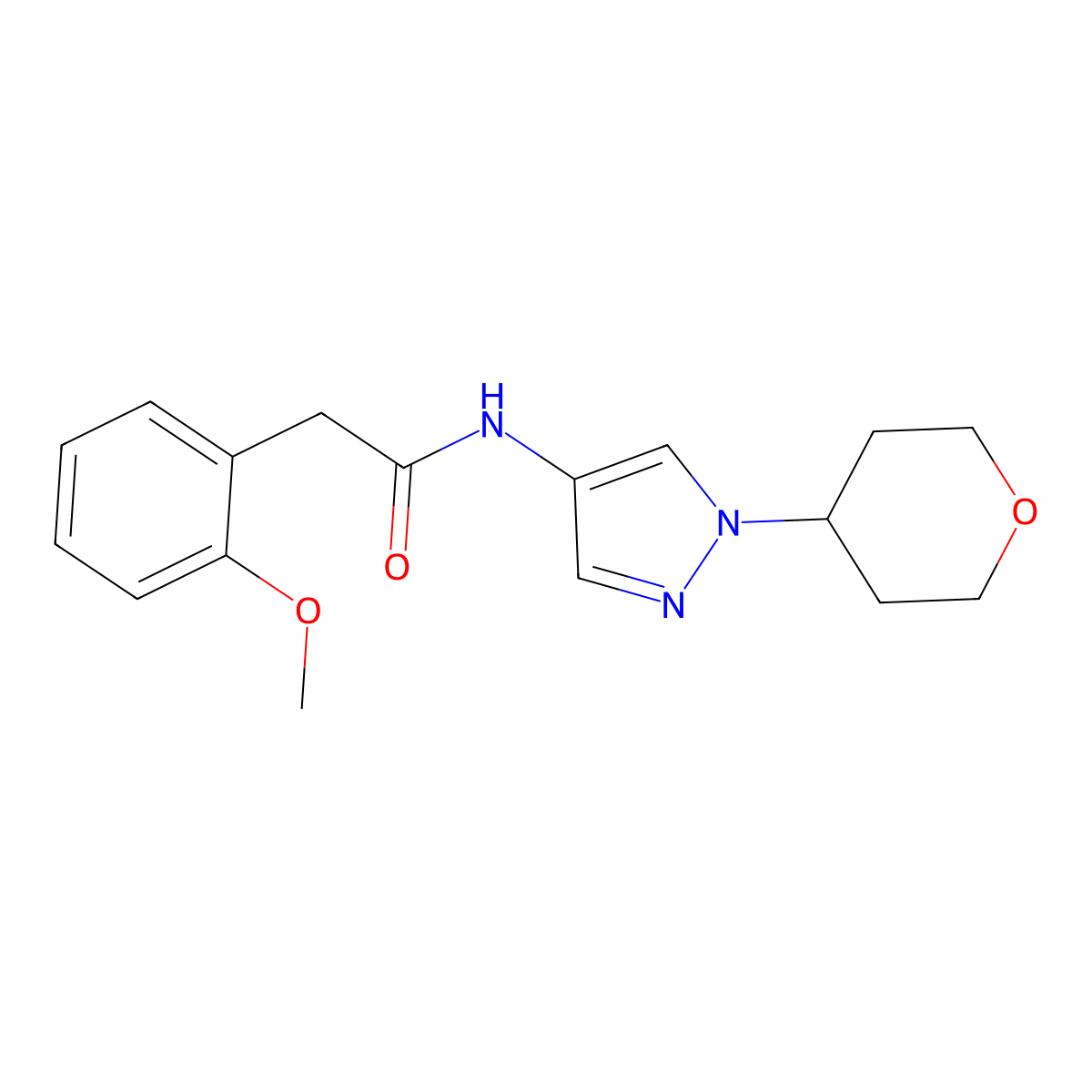 2-(2-methoxyphenyl)-N-[1-(oxan-4-yl)-1H-pyrazol-4-yl]acetamide molecular structure, CAS 1798042-20-2