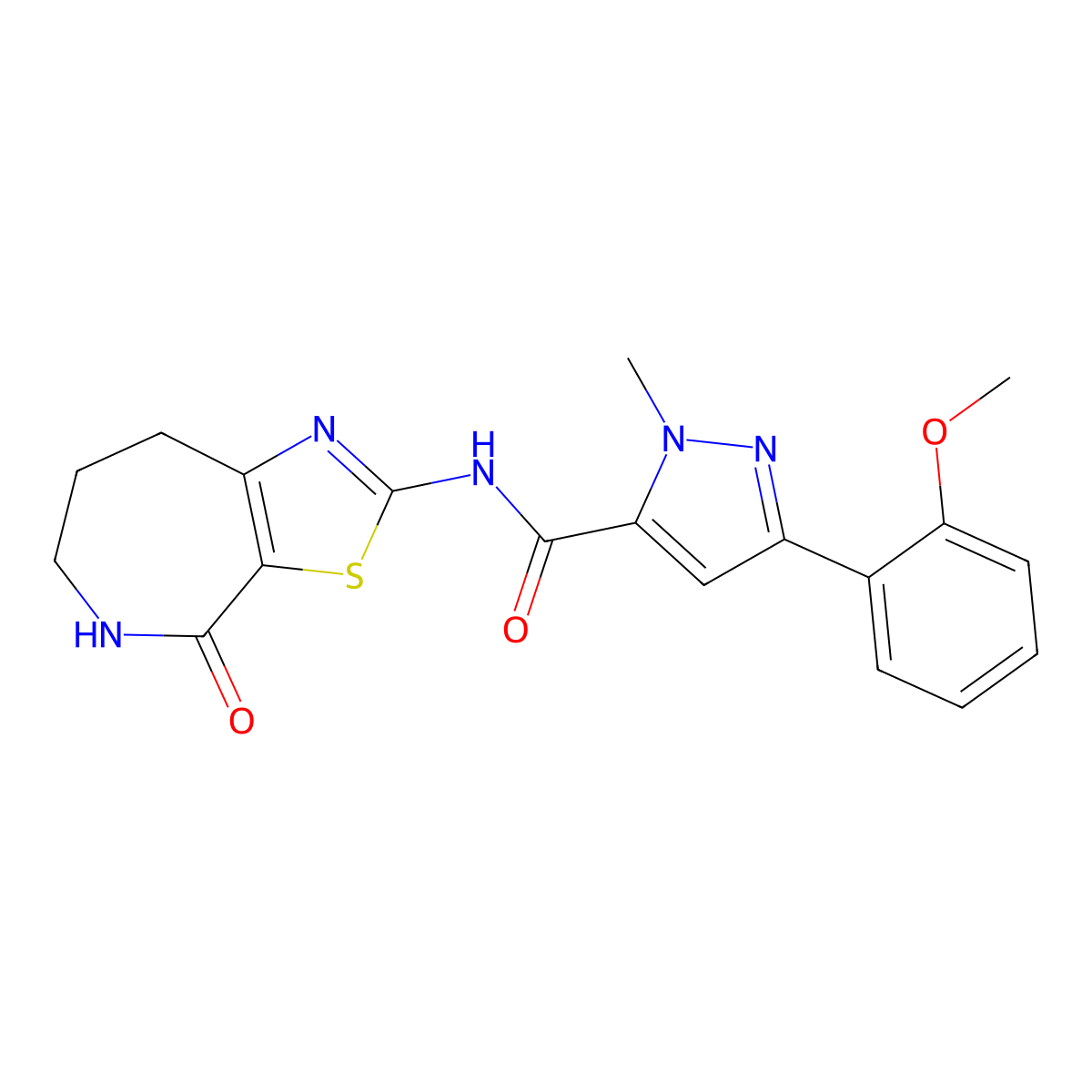 3-(2-methoxyphenyl)-1-methyl-N-(4-oxo-5,6,7,8-tetrahydro-4H-thiazolo[5,4-c]azepin-2-yl)-1H-pyrazole-5-carboxamide molecular structure, CAS 1798042-35-9