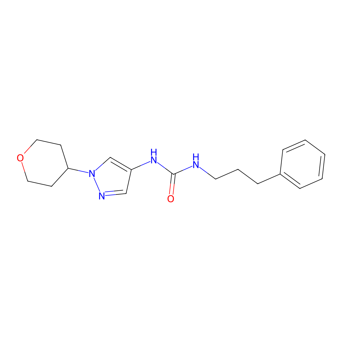1-(3-phenylpropyl)-3-(1-(tetrahydro-2H-pyran-4-yl)-1H-pyrazol-4-yl)urea molecular structure, CAS 1798042-60-0