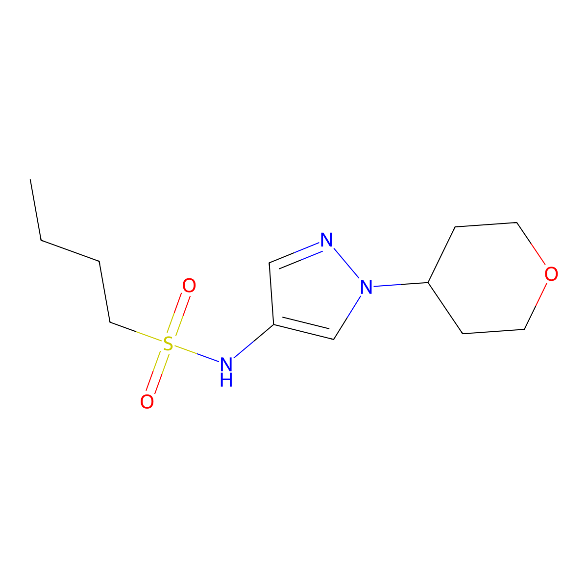 N-(1-(tetrahydro-2H-pyran-4-yl)-1H-pyrazol-4-yl)butane-1-sulfonamide molecular structure, CAS 1798042-65-5