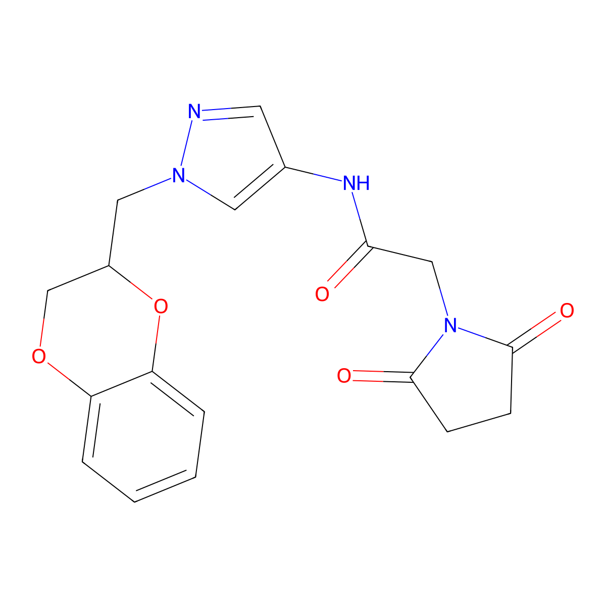 N-{1-[(2,3-dihydro-1,4-benzodioxin-2-yl)methyl]-1H-pyrazol-4-yl}-2-(2,5-dioxopyrrolidin-1-yl)acetamide molecular structure, CAS 1798043-82-9