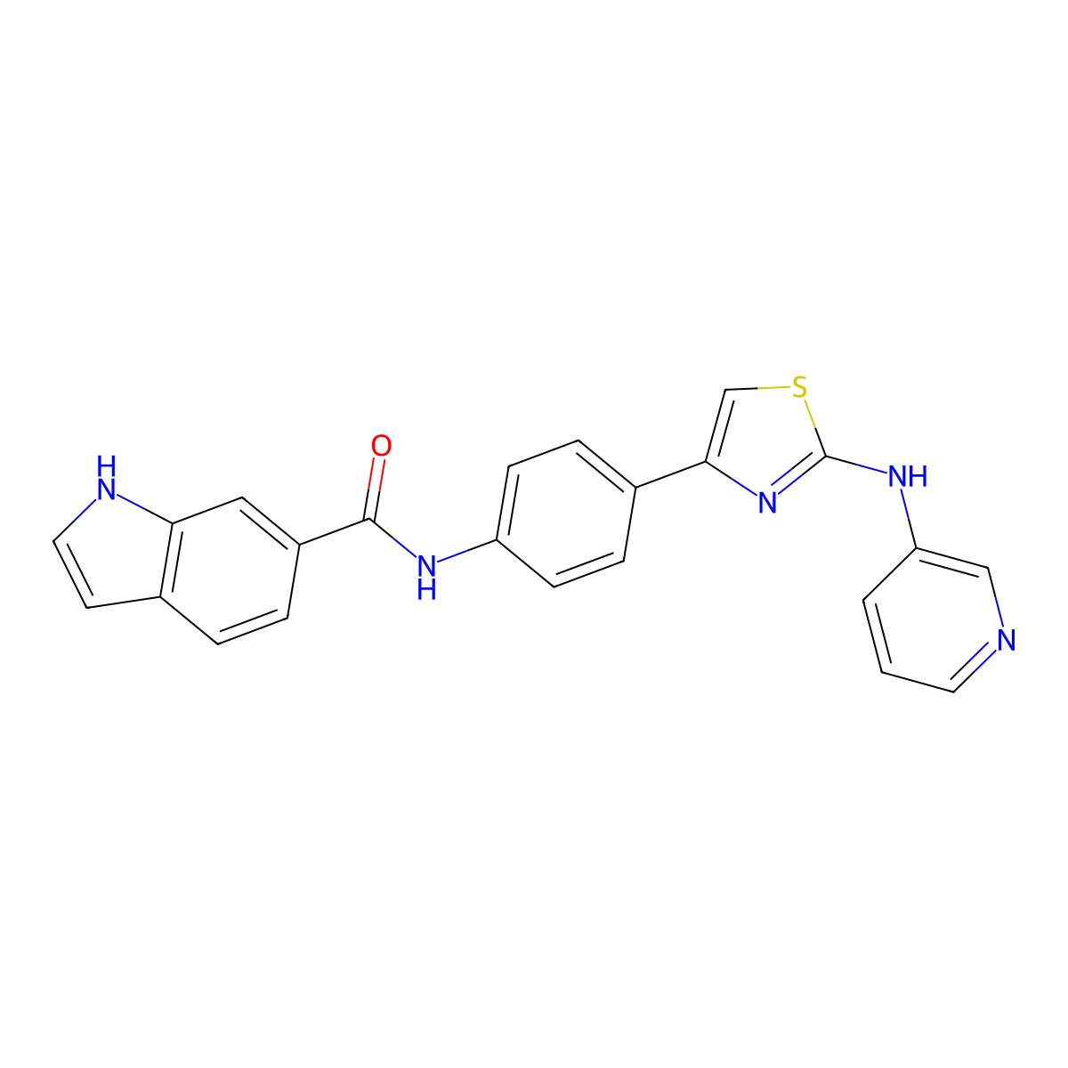 N-(4-{2-[(pyridin-3-yl)amino]-1,3-thiazol-4-yl}phenyl)-1H-indole-6-carboxamide molecular structure, CAS 1798045-97-2