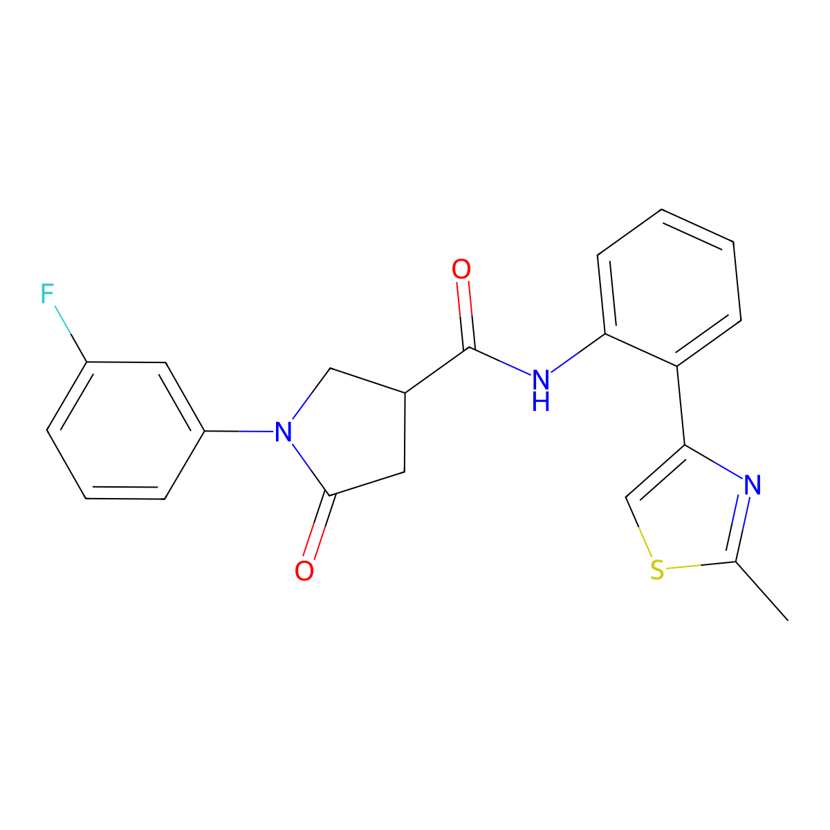 1-(3-fluorophenyl)-N-(2-(2-methylthiazol-4-yl)phenyl)-5-oxopyrrolidine-3-carboxamide molecular structure, CAS 1798046-34-0