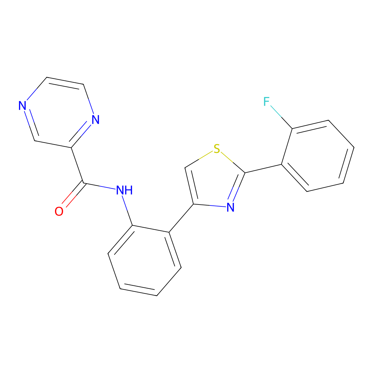 N-(2-(2-(2-fluorophenyl)thiazol-4-yl)phenyl)pyrazine-2-carboxamide molecular structure, CAS 1798046-49-7