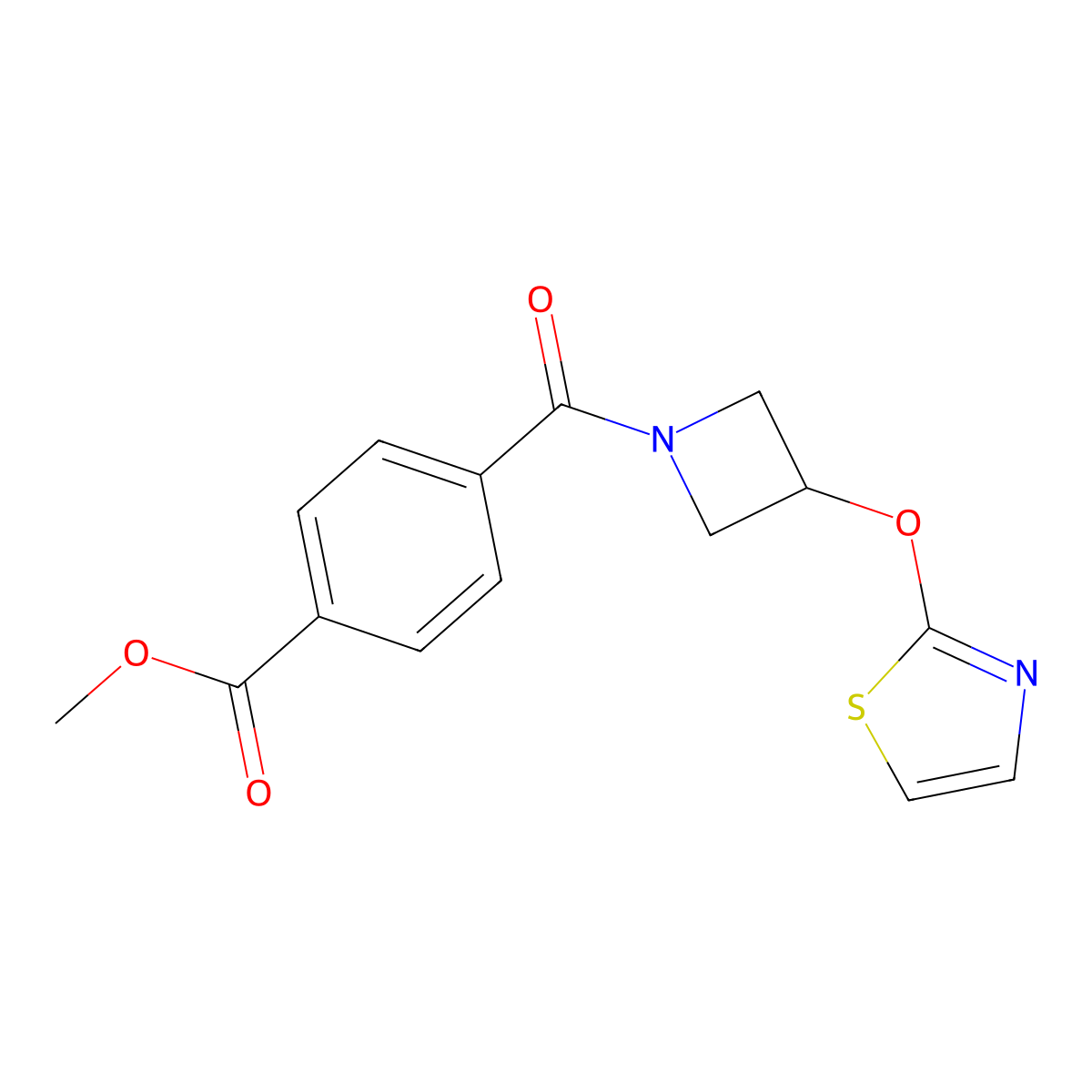 Methyl 4-(3-(thiazol-2-yloxy)azetidine-1-carbonyl)benzoate molecular structure, CAS 1798047-15-0