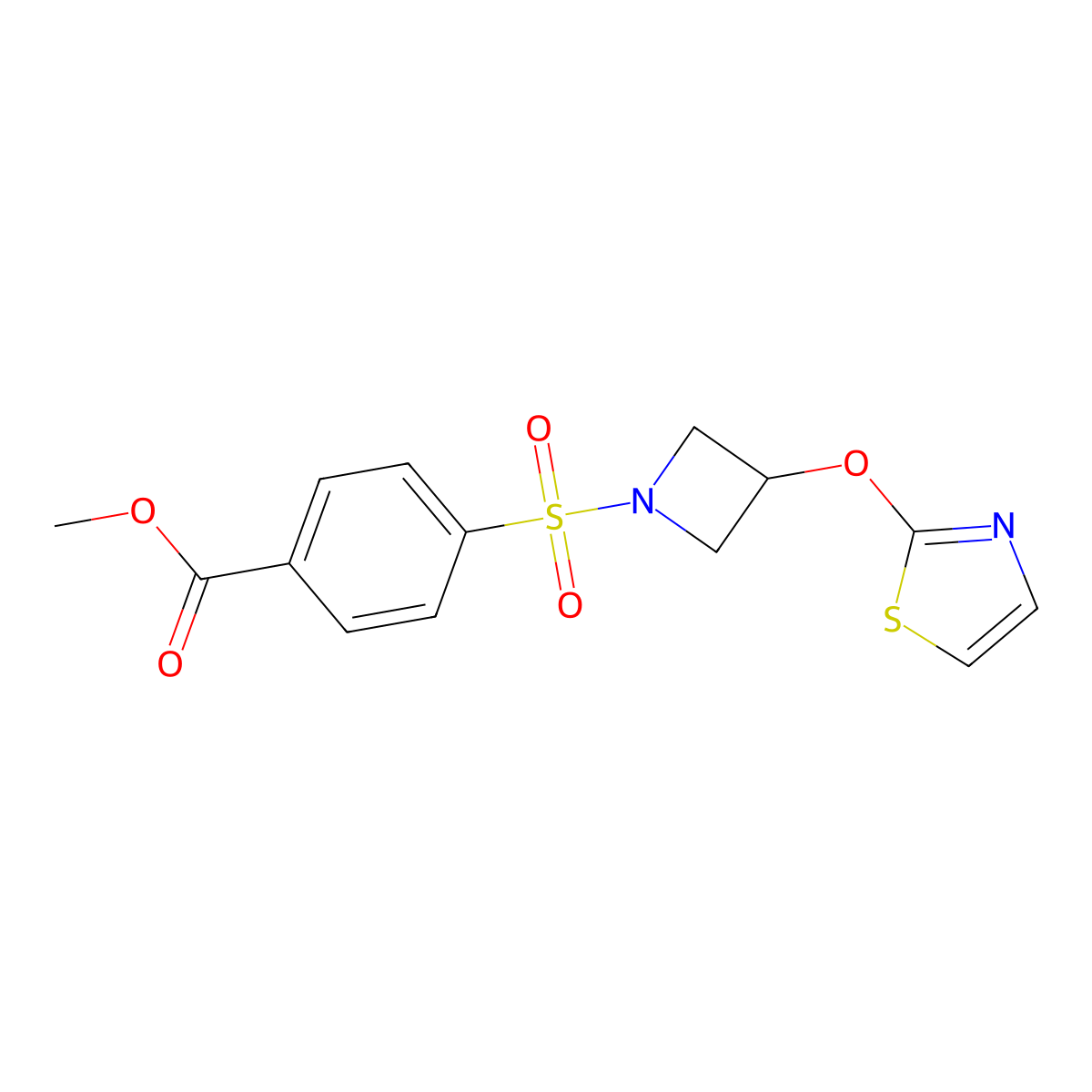 Methyl 4-((3-(thiazol-2-yloxy)azetidin-1-yl)sulfonyl)benzoate molecular structure, CAS 1798056-73-1
