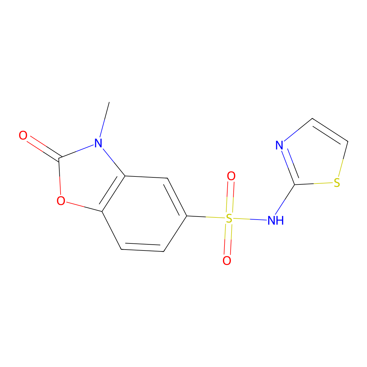 3-methyl-2-oxo-N-(1,3-thiazol-2-yl)-2,3-dihydro-1,3-benzoxazole-5-sulfonamide molecular structure, CAS 1798082-18-4